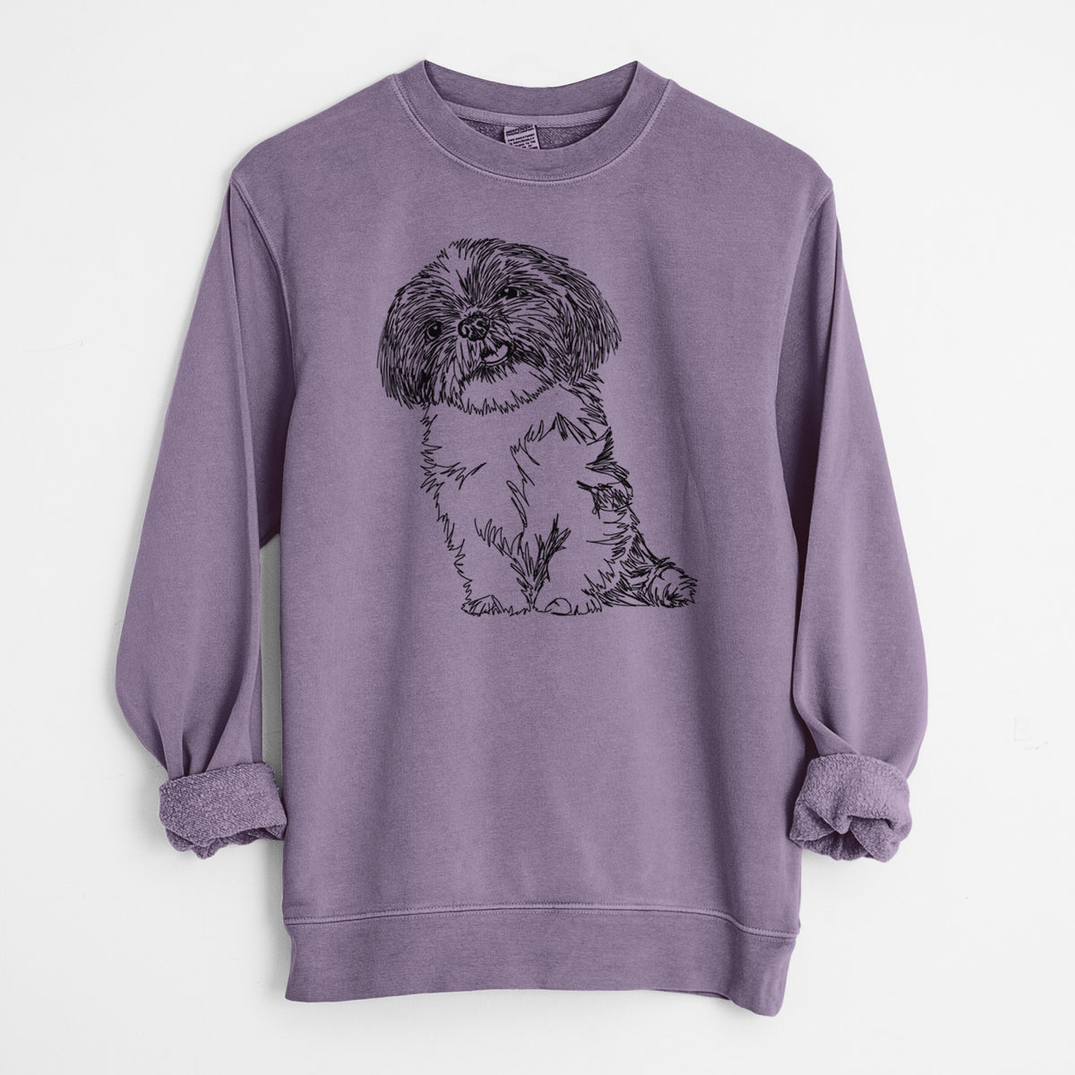 Doodled Ethel the Shih Tzu - Unisex Pigment Dyed Crew Sweatshirt