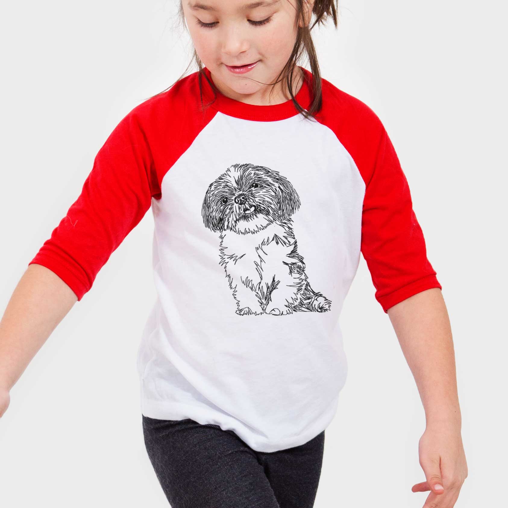 Doodled Ethel the Shih Tzu - Youth 3/4 Long Sleeve