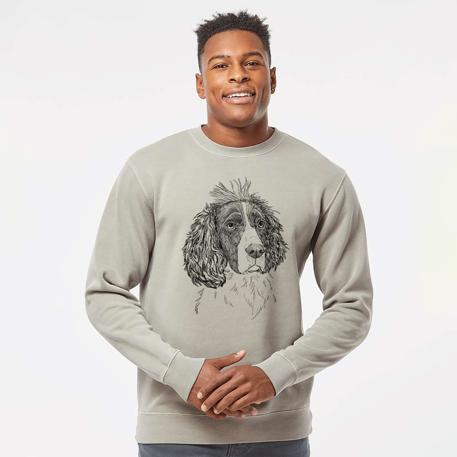 Doodled Fern the English Springer Spaniel - Unisex Pigment Dyed Crew Sweatshirt