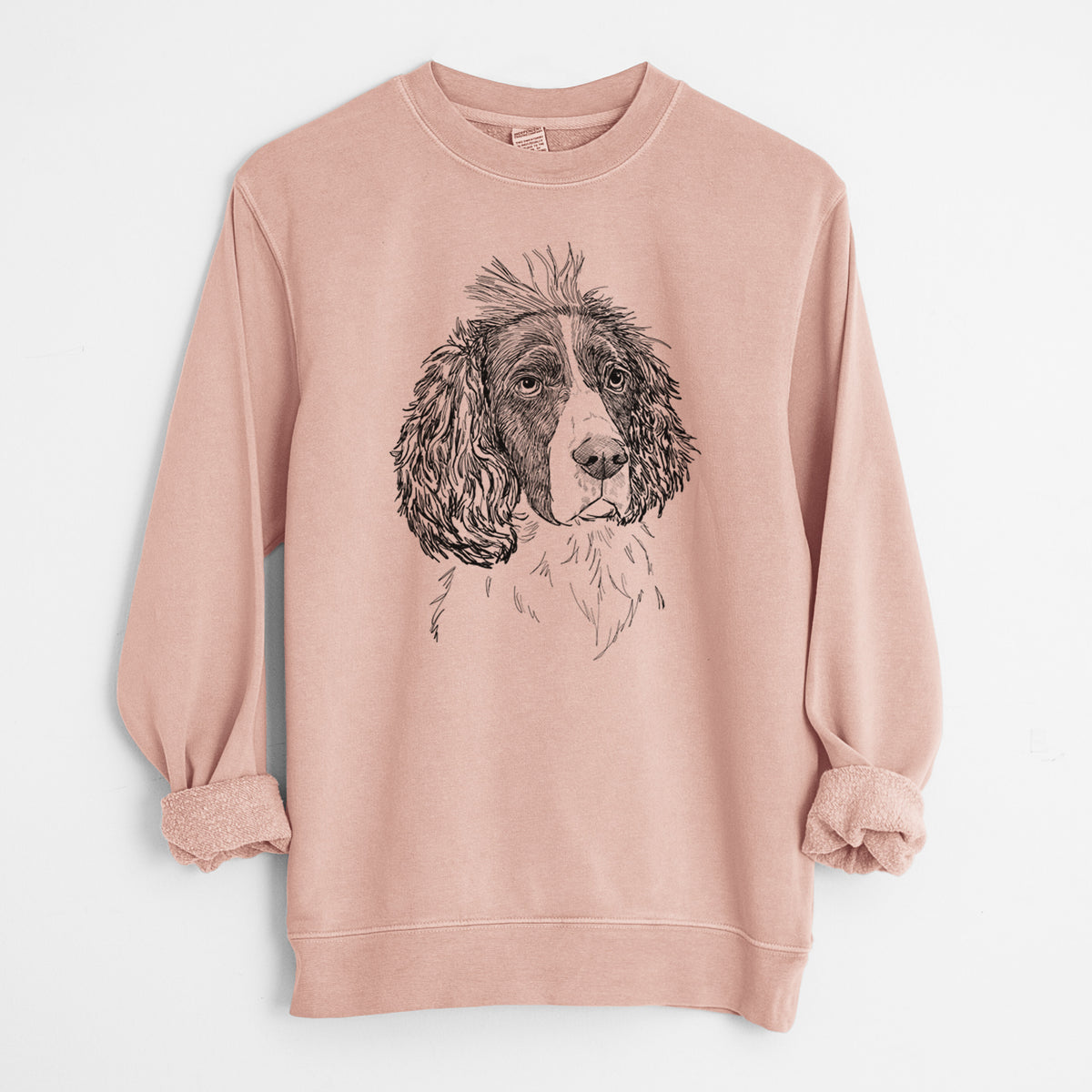 Doodled Fern the English Springer Spaniel - Unisex Pigment Dyed Crew Sweatshirt
