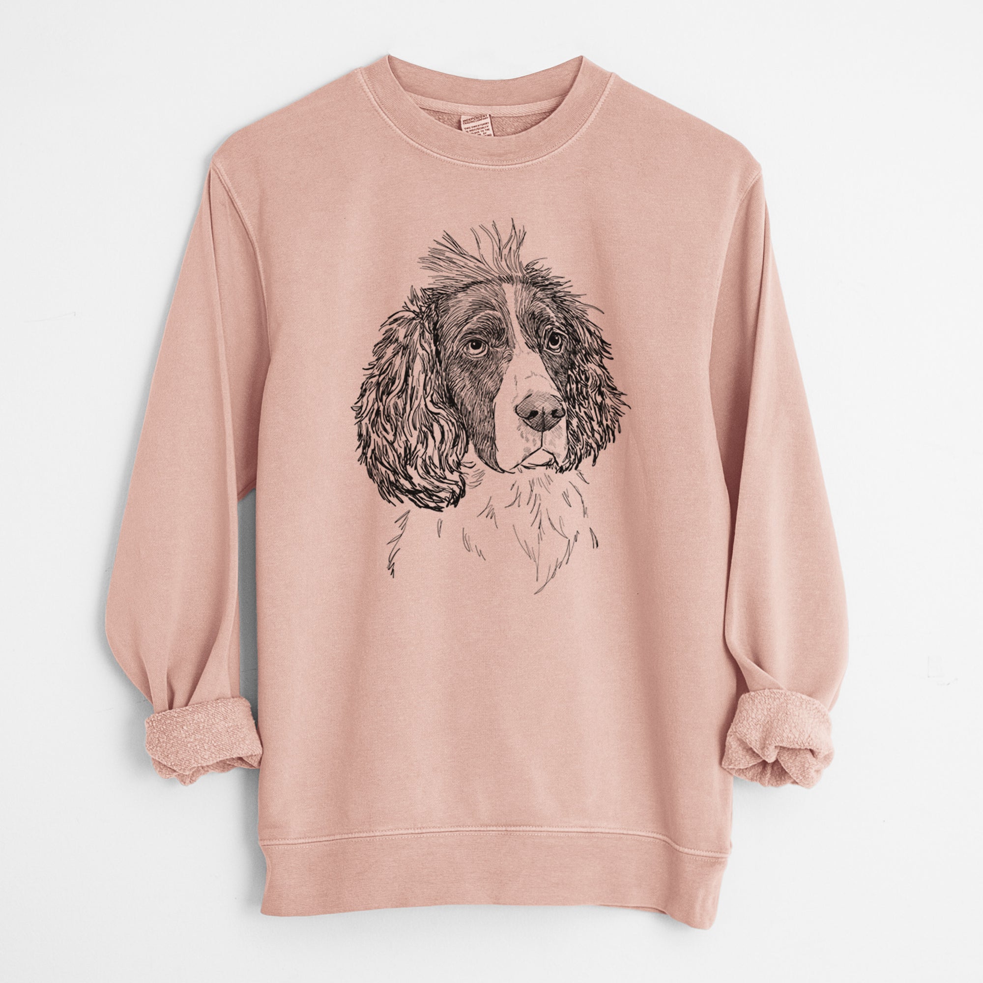 Doodled Fern the English Springer Spaniel - Unisex Pigment Dyed Crew Sweatshirt