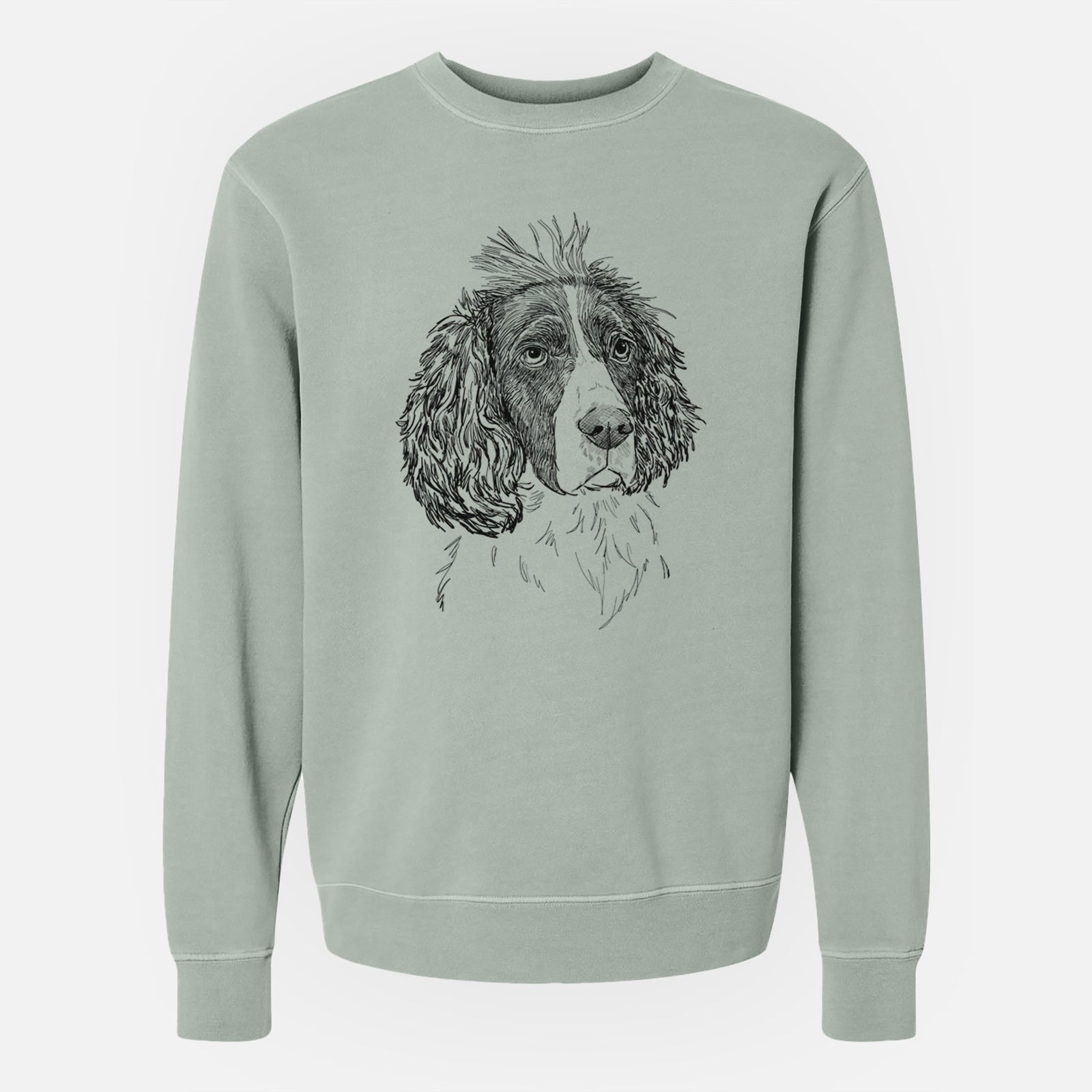 Doodled Fern the English Springer Spaniel - Unisex Pigment Dyed Crew Sweatshirt
