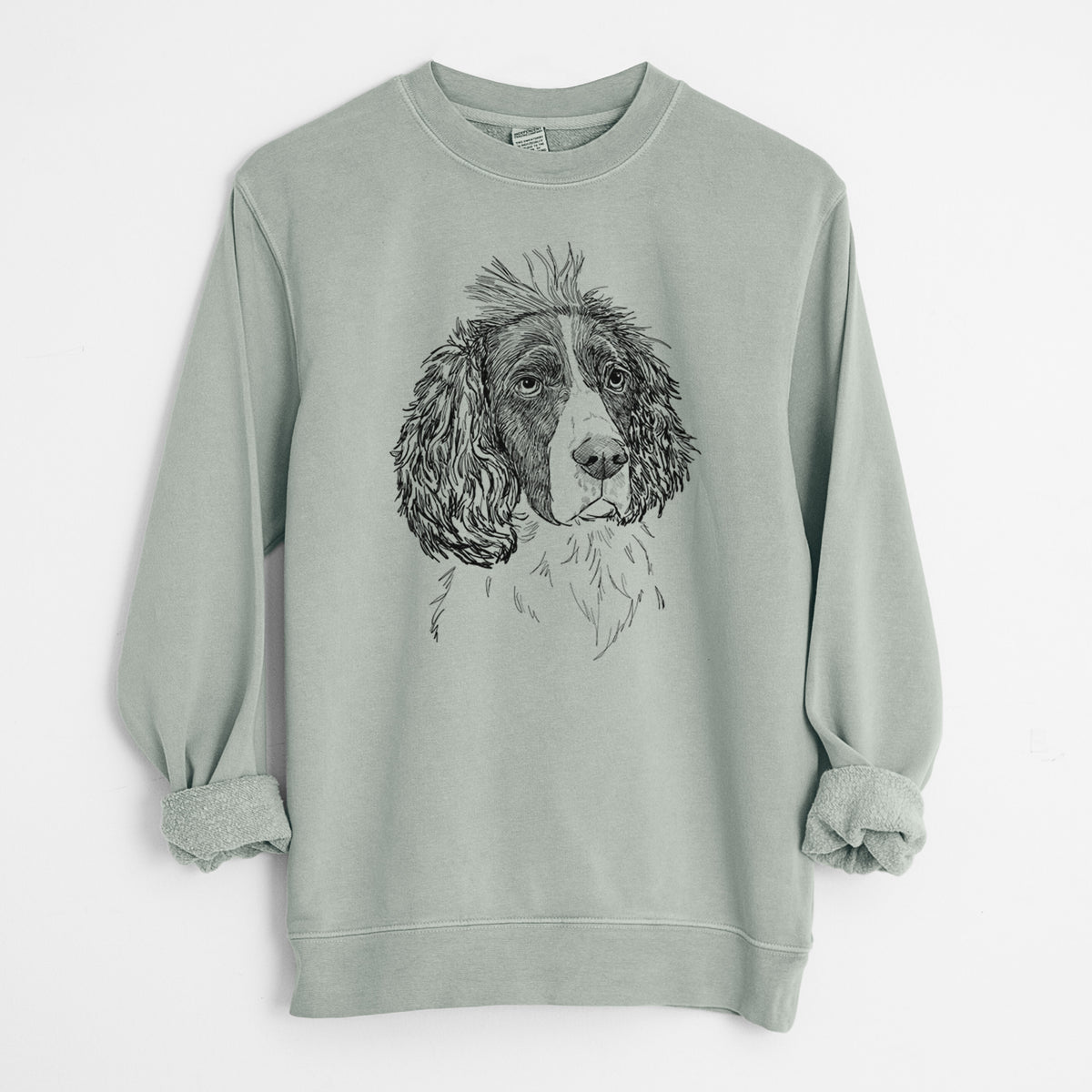 Doodled Fern the English Springer Spaniel - Unisex Pigment Dyed Crew Sweatshirt