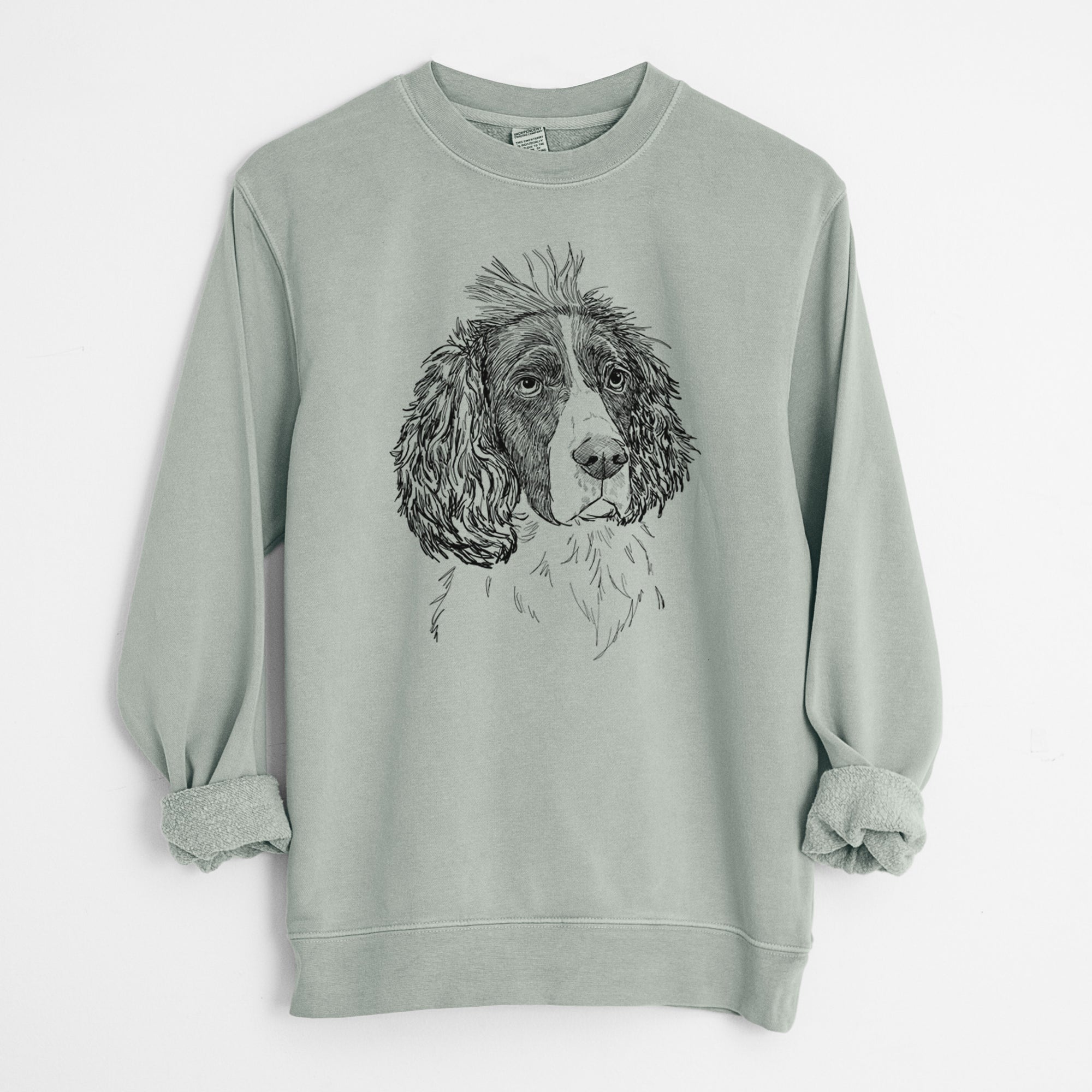 Doodled Fern the English Springer Spaniel - Unisex Pigment Dyed Crew Sweatshirt