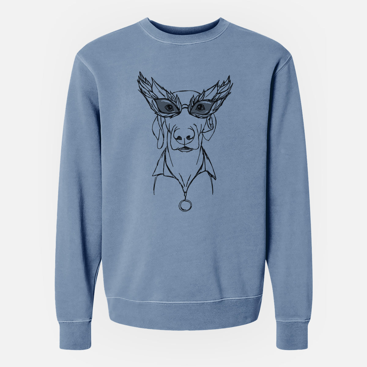 Doodled Fez E Weegles the Weimaraner - Unisex Pigment Dyed Crew Sweatshirt