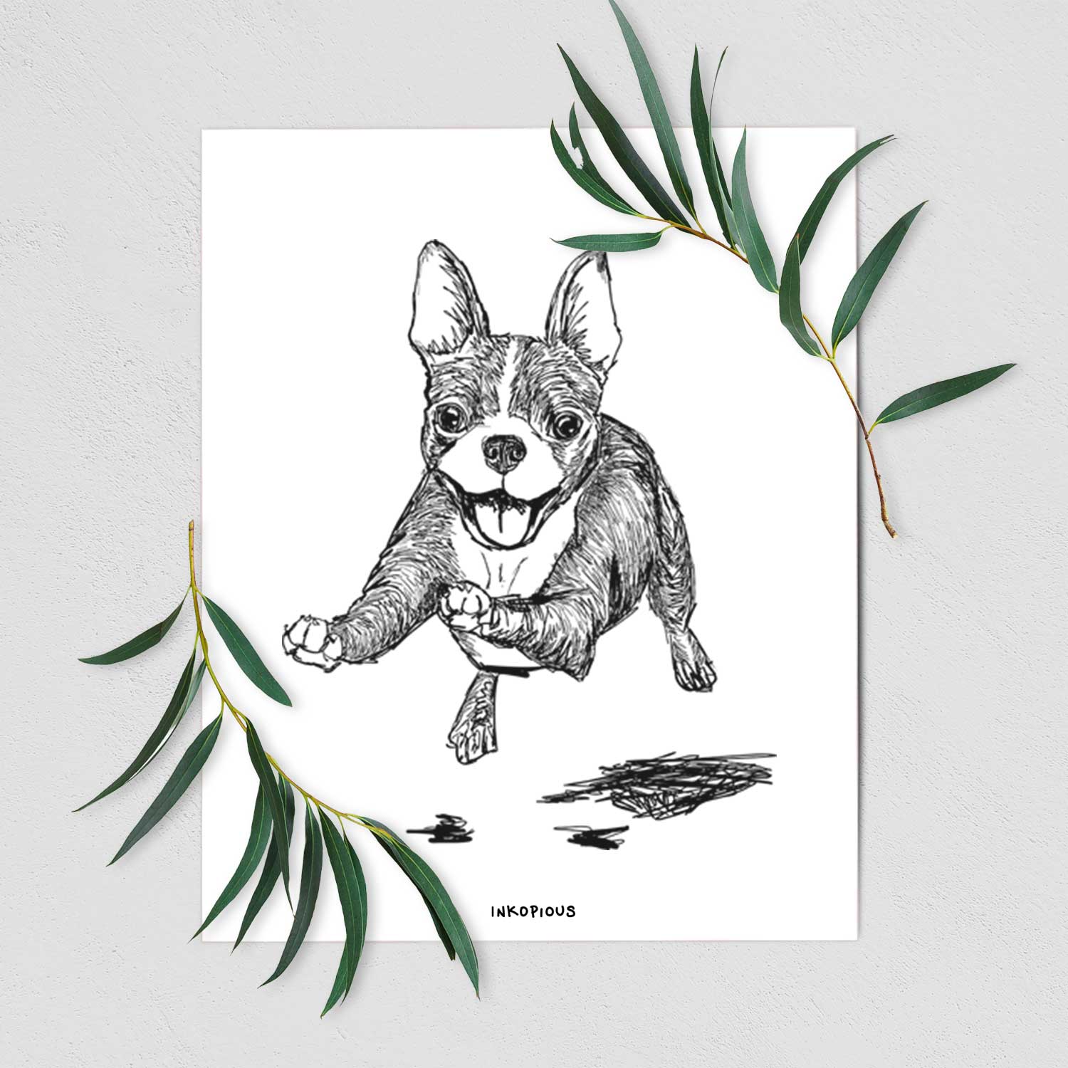 Doodled FiFi the Boston Terrier Art Print