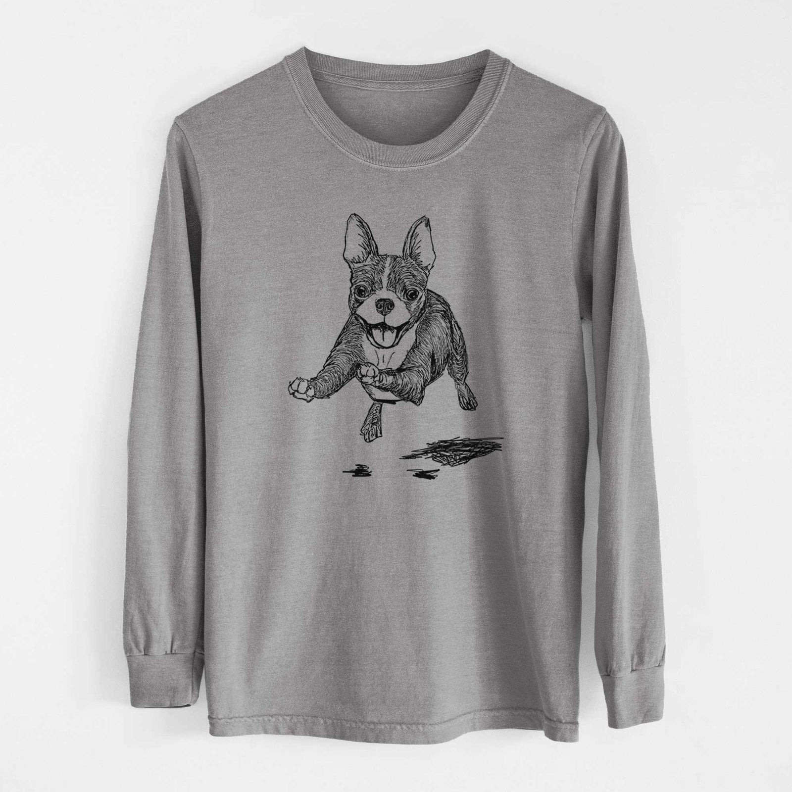 Doodled FiFi the Boston Terrier - Heavyweight 100% Cotton Long Sleeve