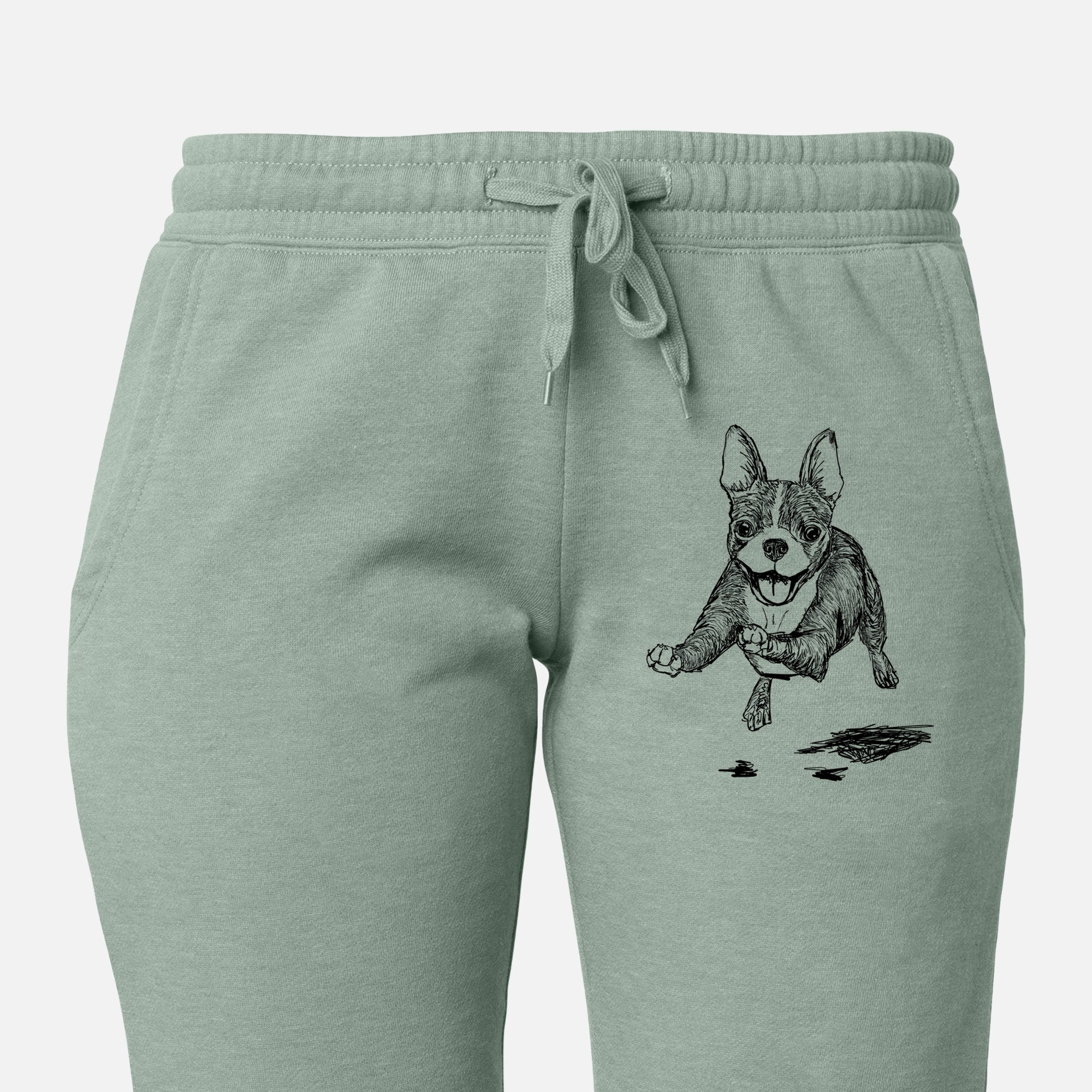 Doodled FiFi the Boston Terrier - Women's Cali Wave Joggers