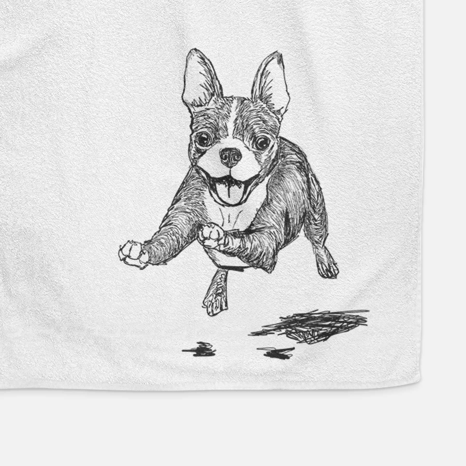 Doodled FiFi the Boston Terrier Decorative Hand Towel