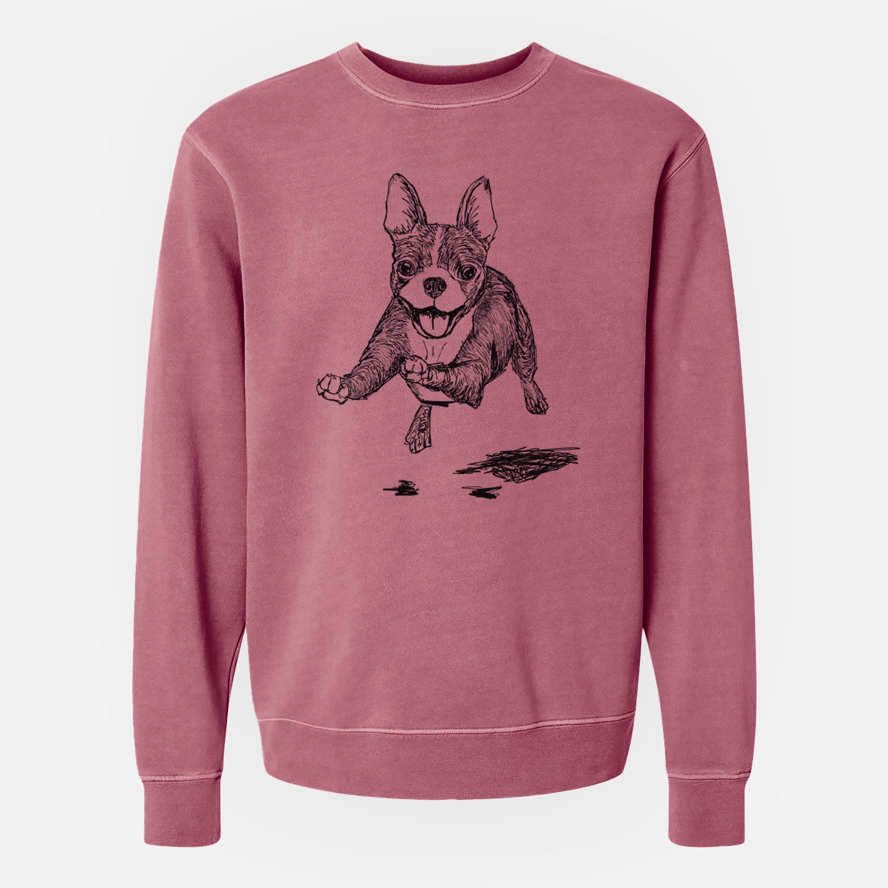 Doodled FiFi the Boston Terrier - Unisex Pigment Dyed Crew Sweatshirt