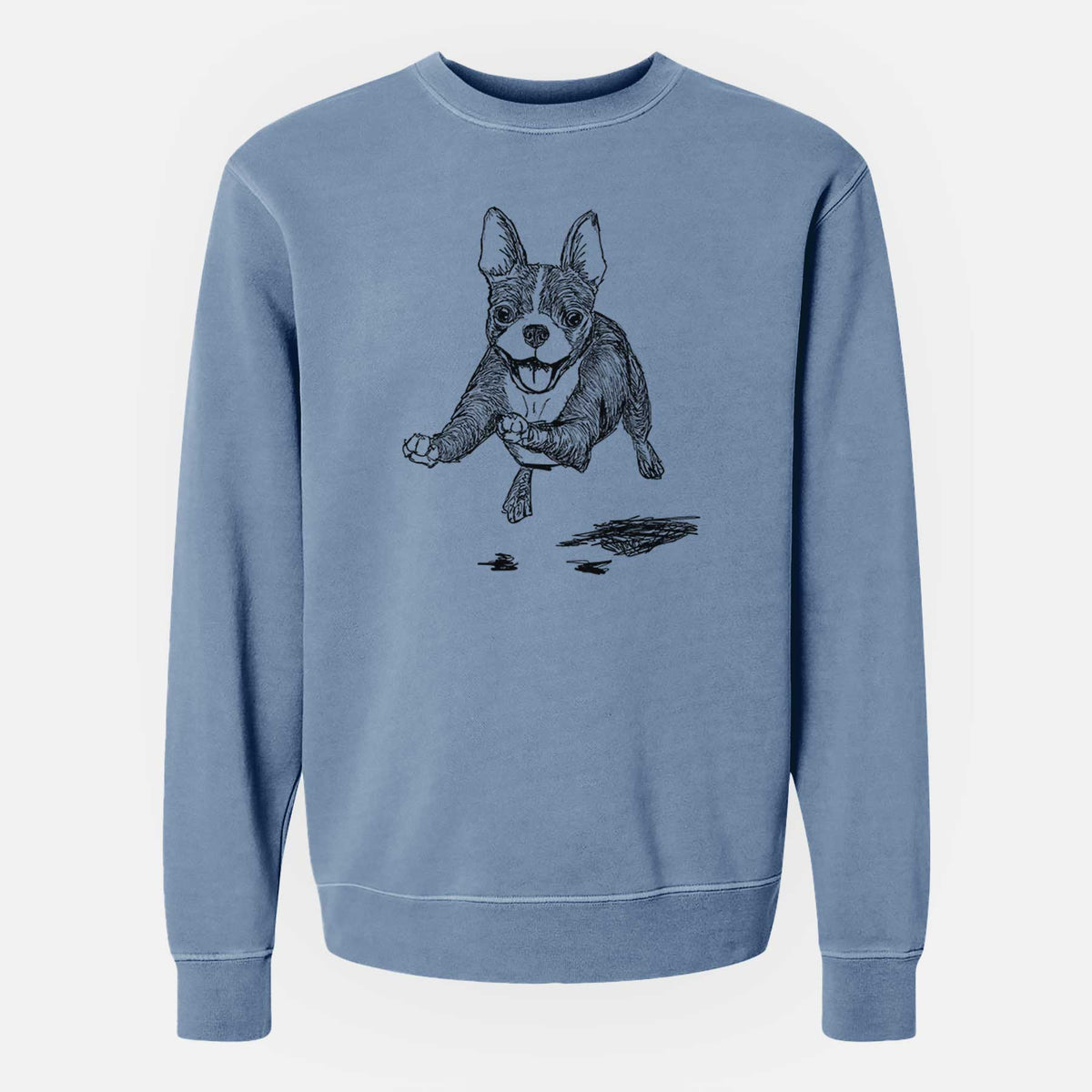 Doodled FiFi the Boston Terrier - Unisex Pigment Dyed Crew Sweatshirt