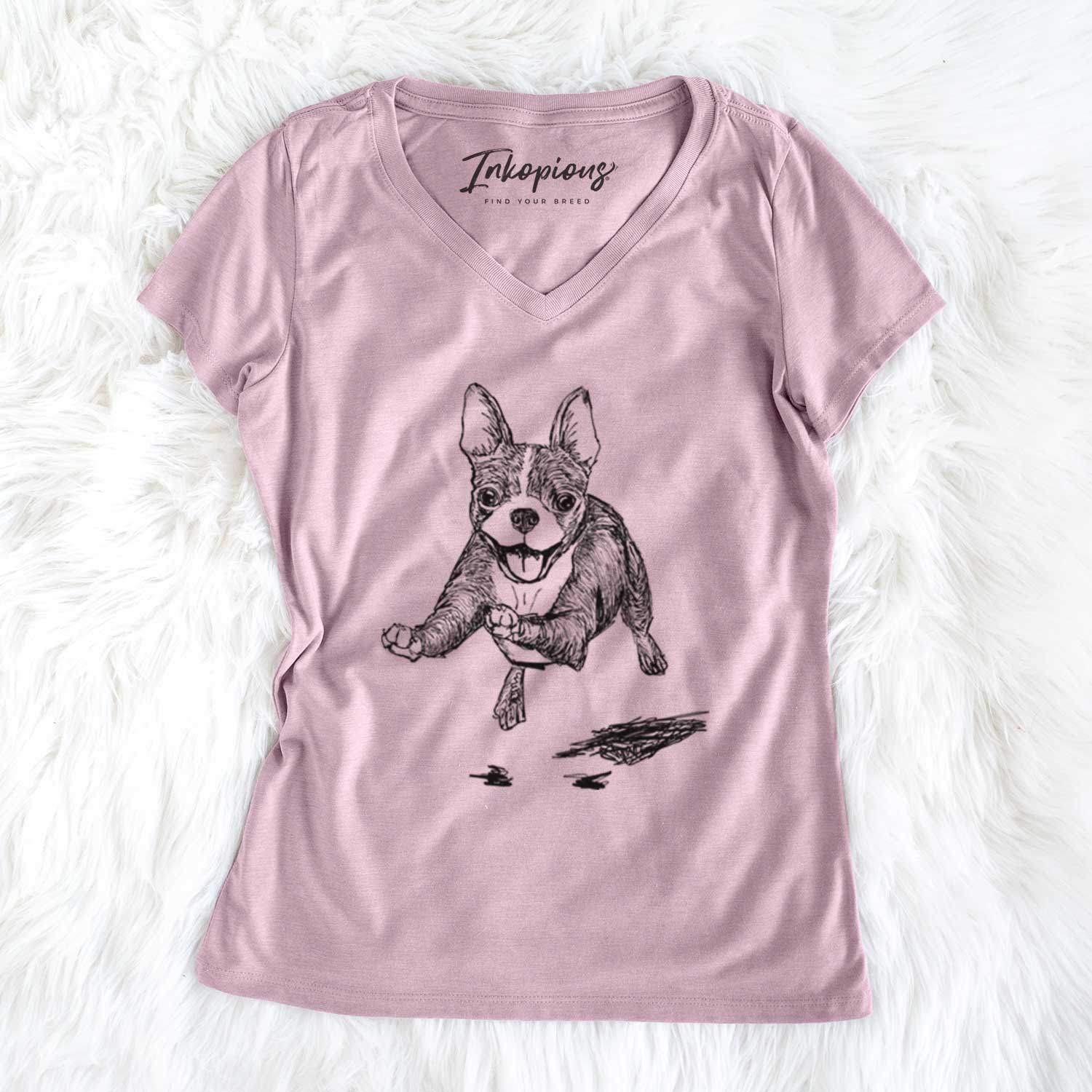 Doodled FiFi the Boston Terrier - Women's V-neck Shirt