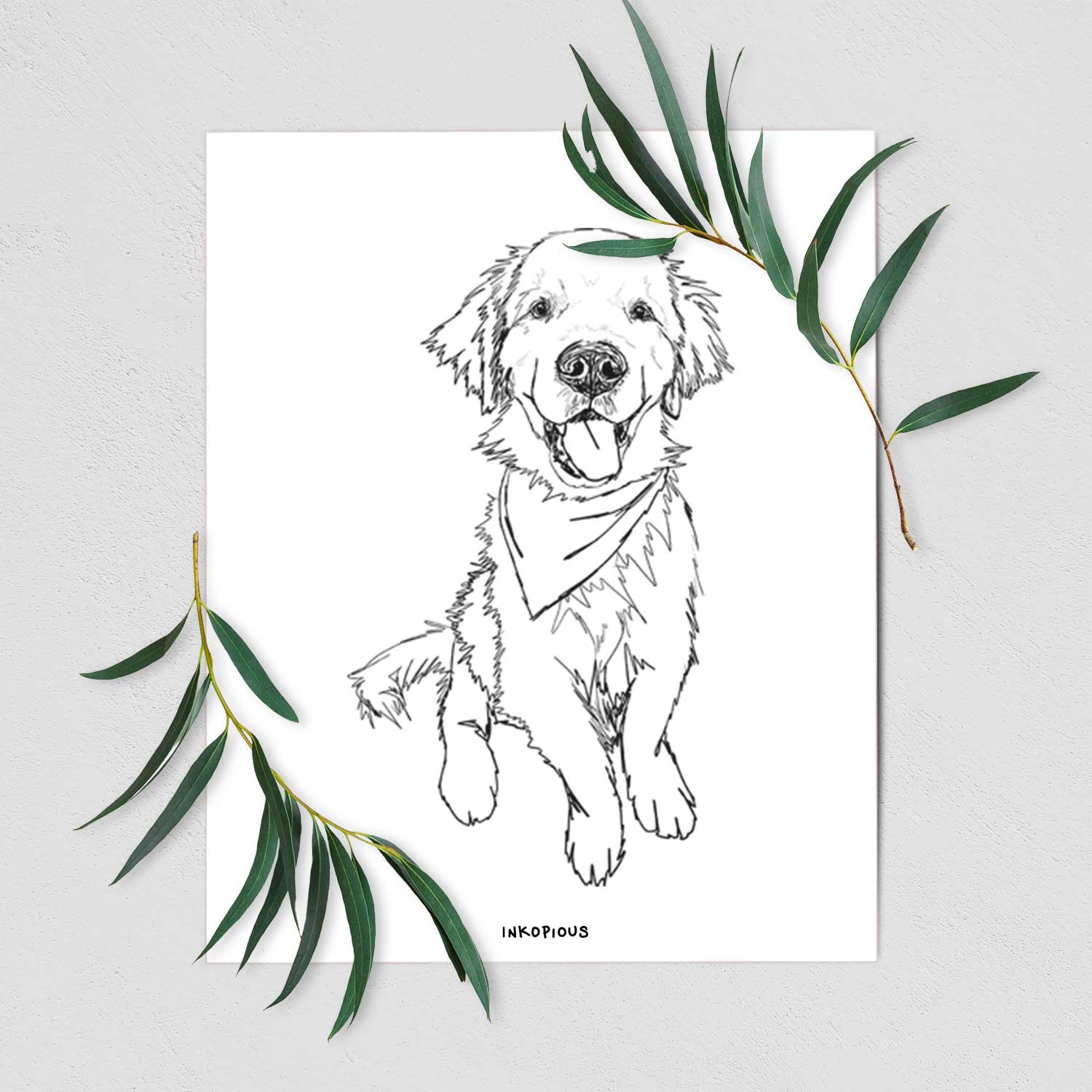 Doodled Finley the Golden Retriever Puppy Art Print