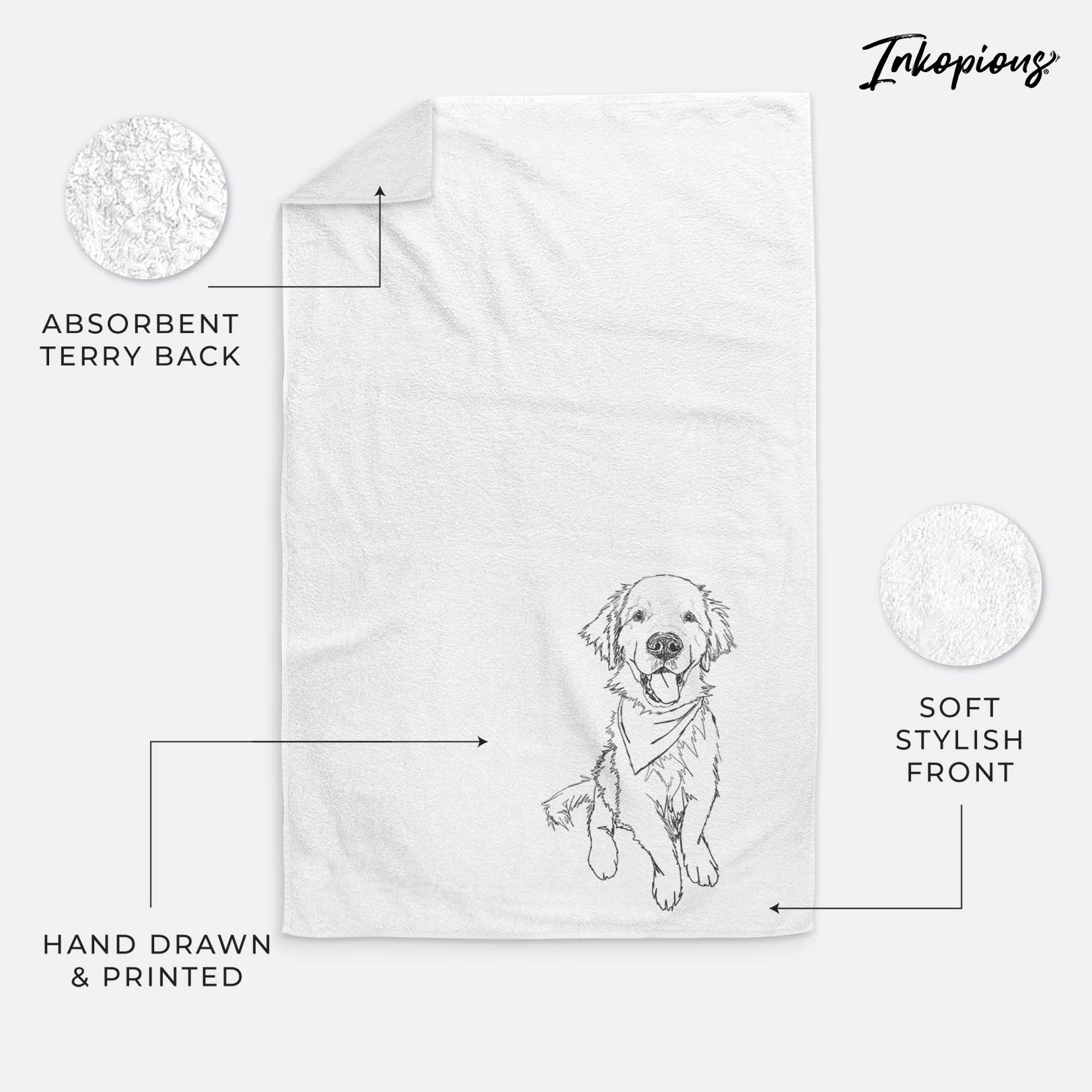 Doodled Finley the Golden Retriever Puppy Decorative Hand Towel