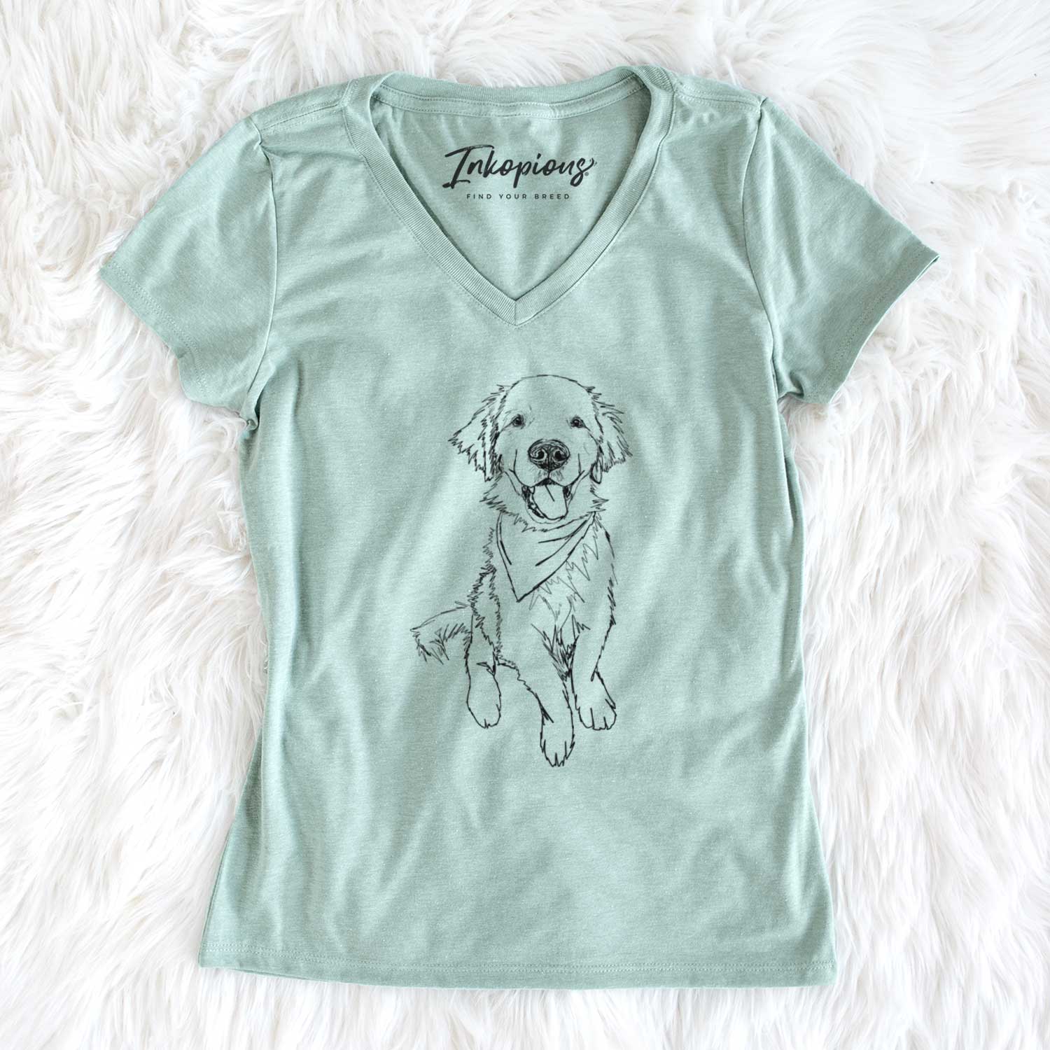 Doodled Finley the Golden Retriever Puppy - Women's V-neck Shirt