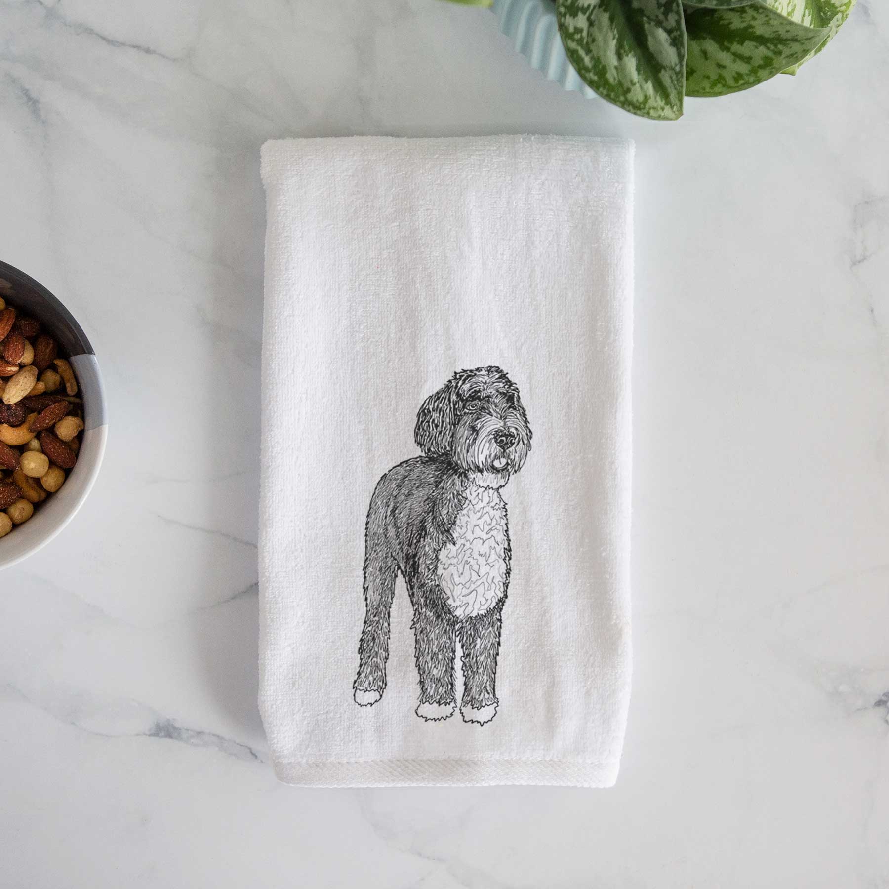 Doodled Finn the Bernedoodle Decorative Hand Towel