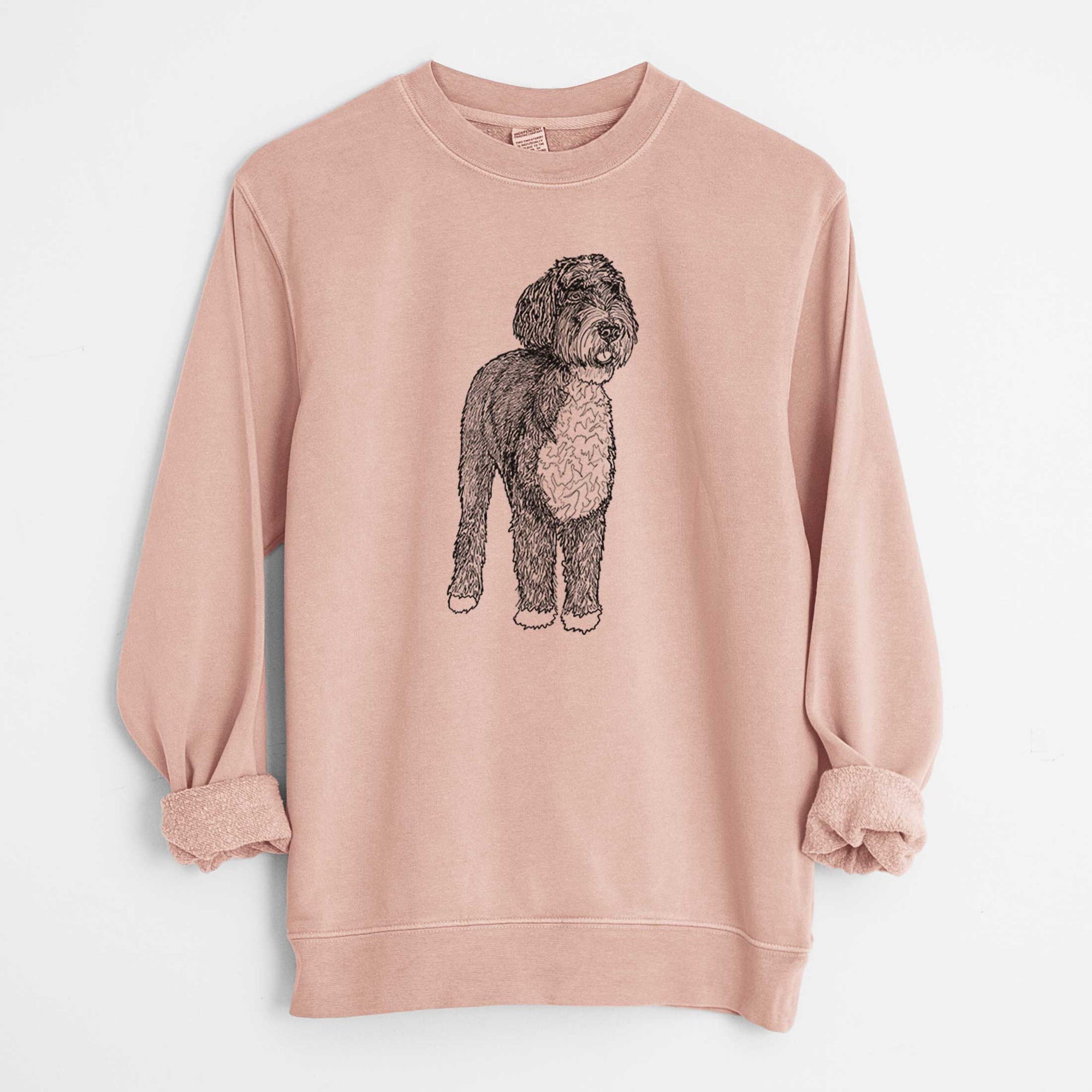 Doodled Finn the Bernedoodle - Unisex Pigment Dyed Crew Sweatshirt