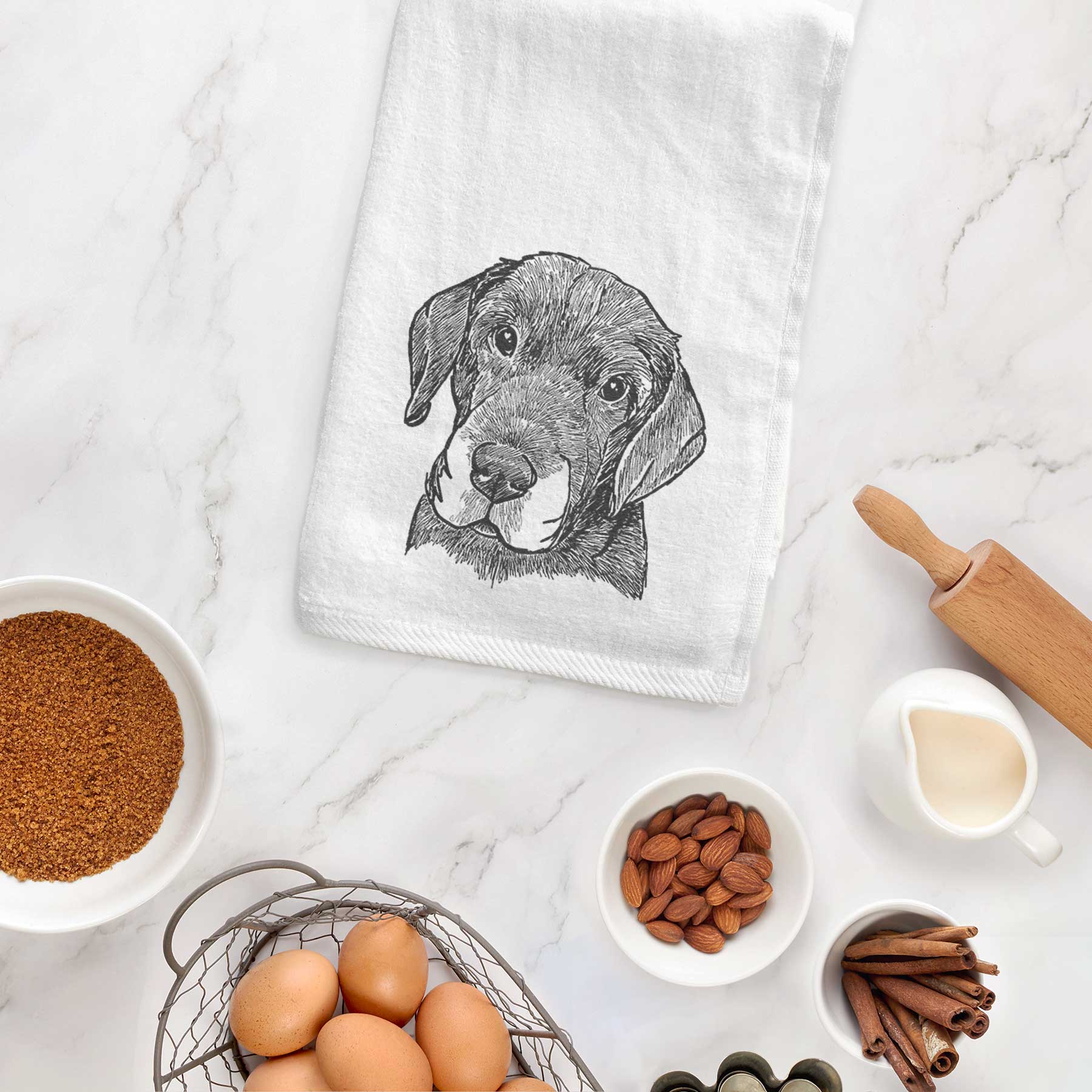 Doodled Finnegan the Shar Pei Beagle Mix Decorative Hand Towel