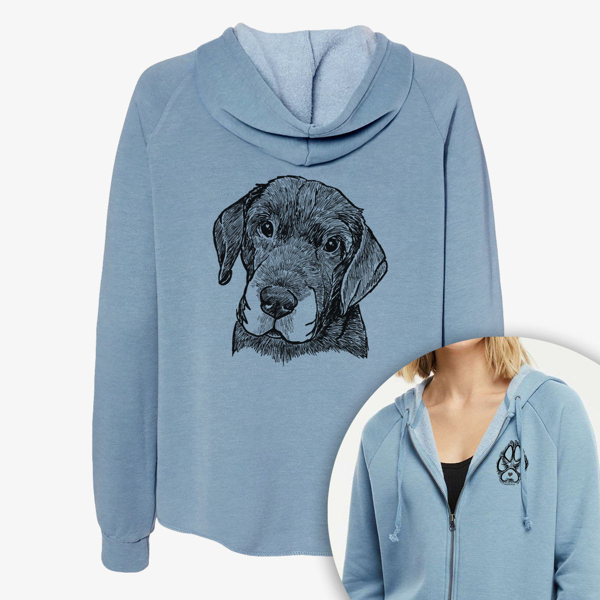 Doodled Finnegan the Shar Pei Beagle Mix - Women&#39;s Cali Wave Zip-Up Sweatshirt