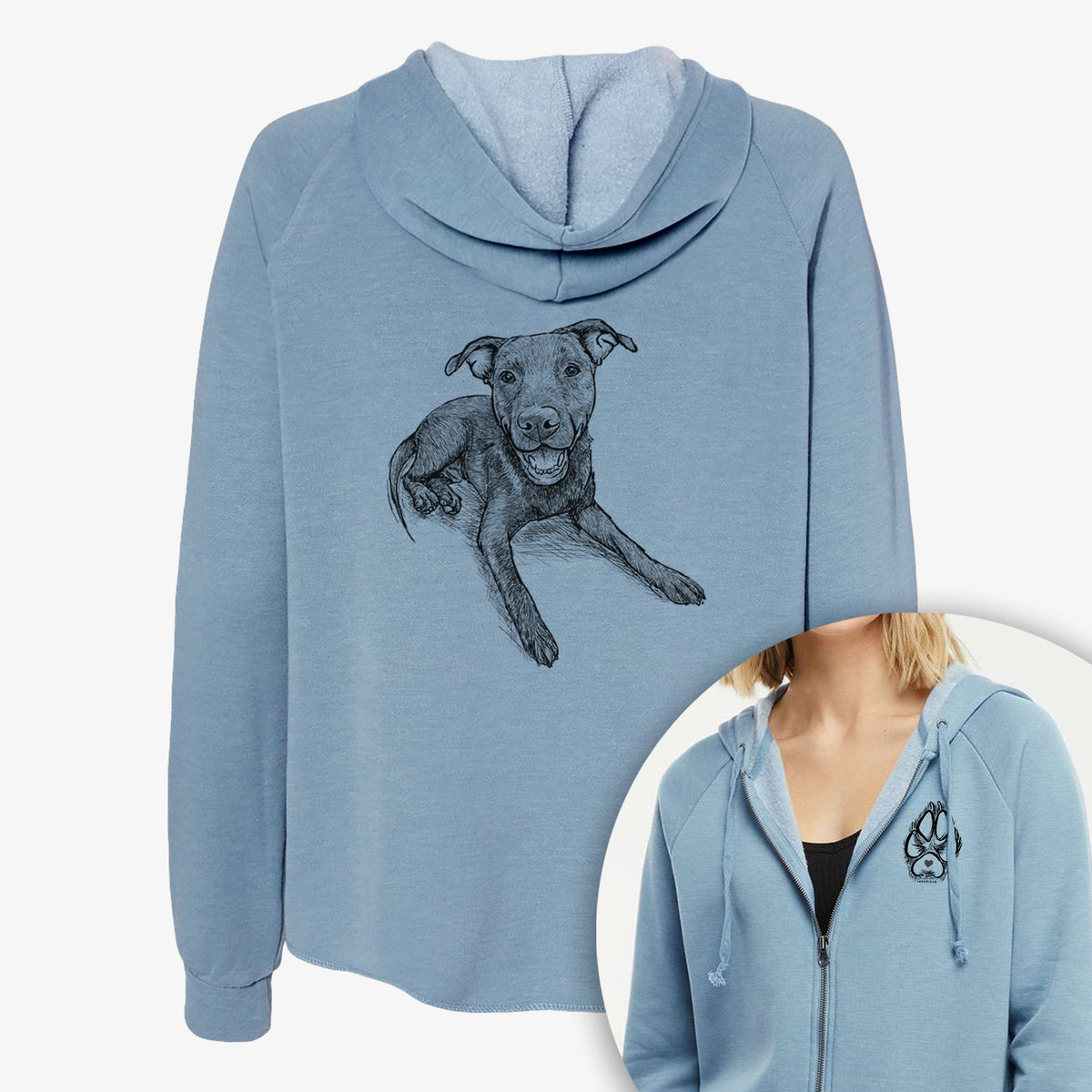 Doodled Forrest the Mixed Breed - Women&#39;s Cali Wave Zip-Up Sweatshirt