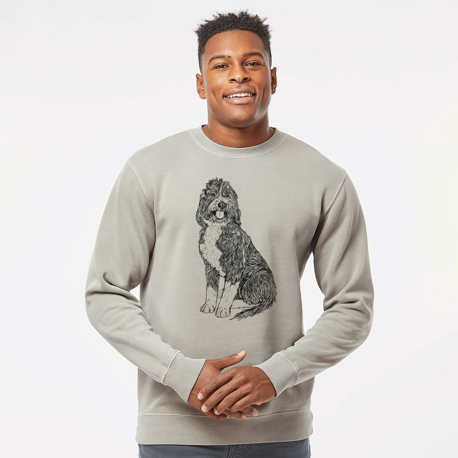 Doodled Fred the Saint Berdoodle - Unisex Pigment Dyed Crew Sweatshirt