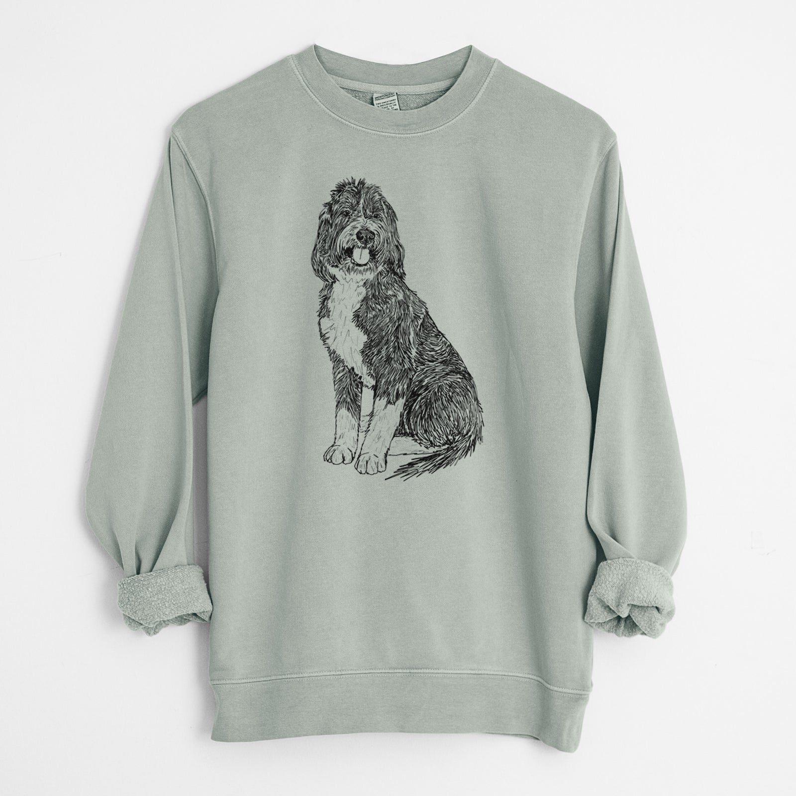 Doodled Fred the Saint Berdoodle - Unisex Pigment Dyed Crew Sweatshirt