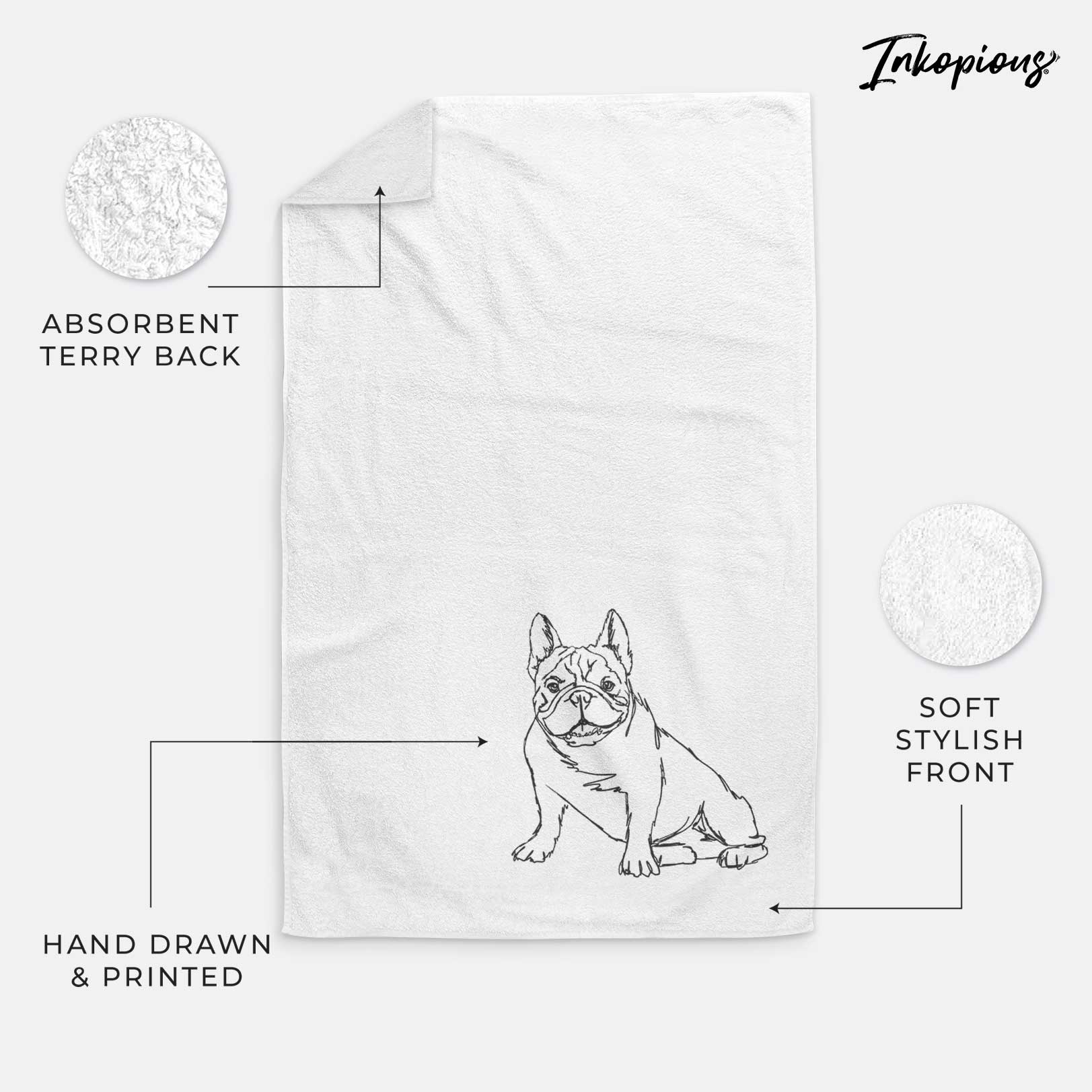 Doodled French Bulldog Decorative Hand Towel