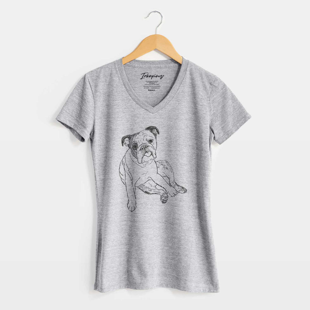 Doodled Gemma the English Bulldog - Women's V-neck Shirt