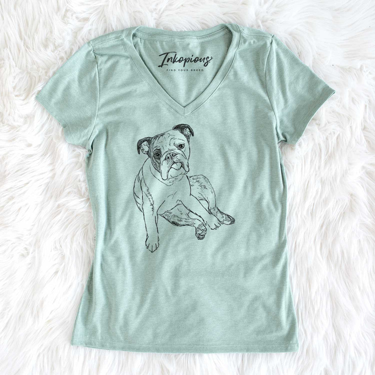 Doodled Gemma the English Bulldog - Women&#39;s V-neck Shirt