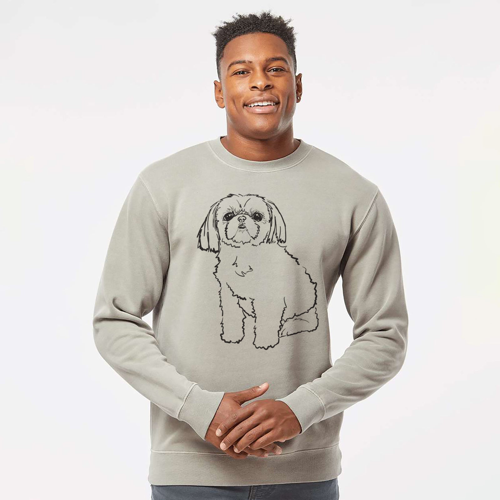 Doodled Georgia the Shih Tzu - Unisex Pigment Dyed Crew Sweatshirt