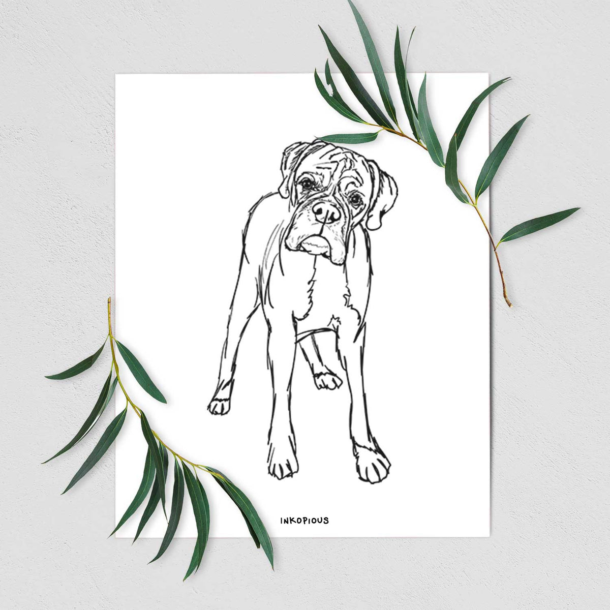 Doodled Georgie the Boxer Art Print