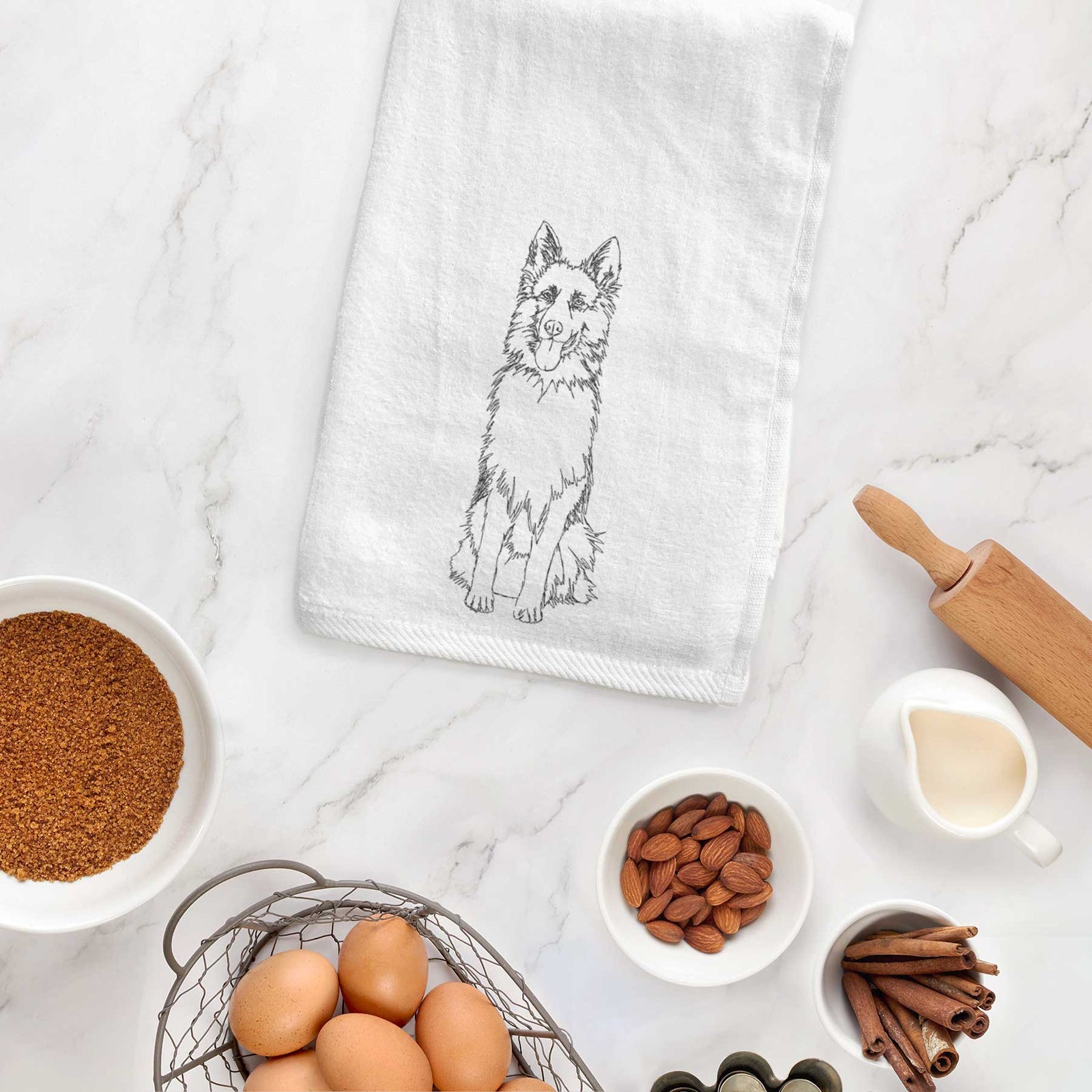 Doodled German Shepherd Decorative Hand Towel