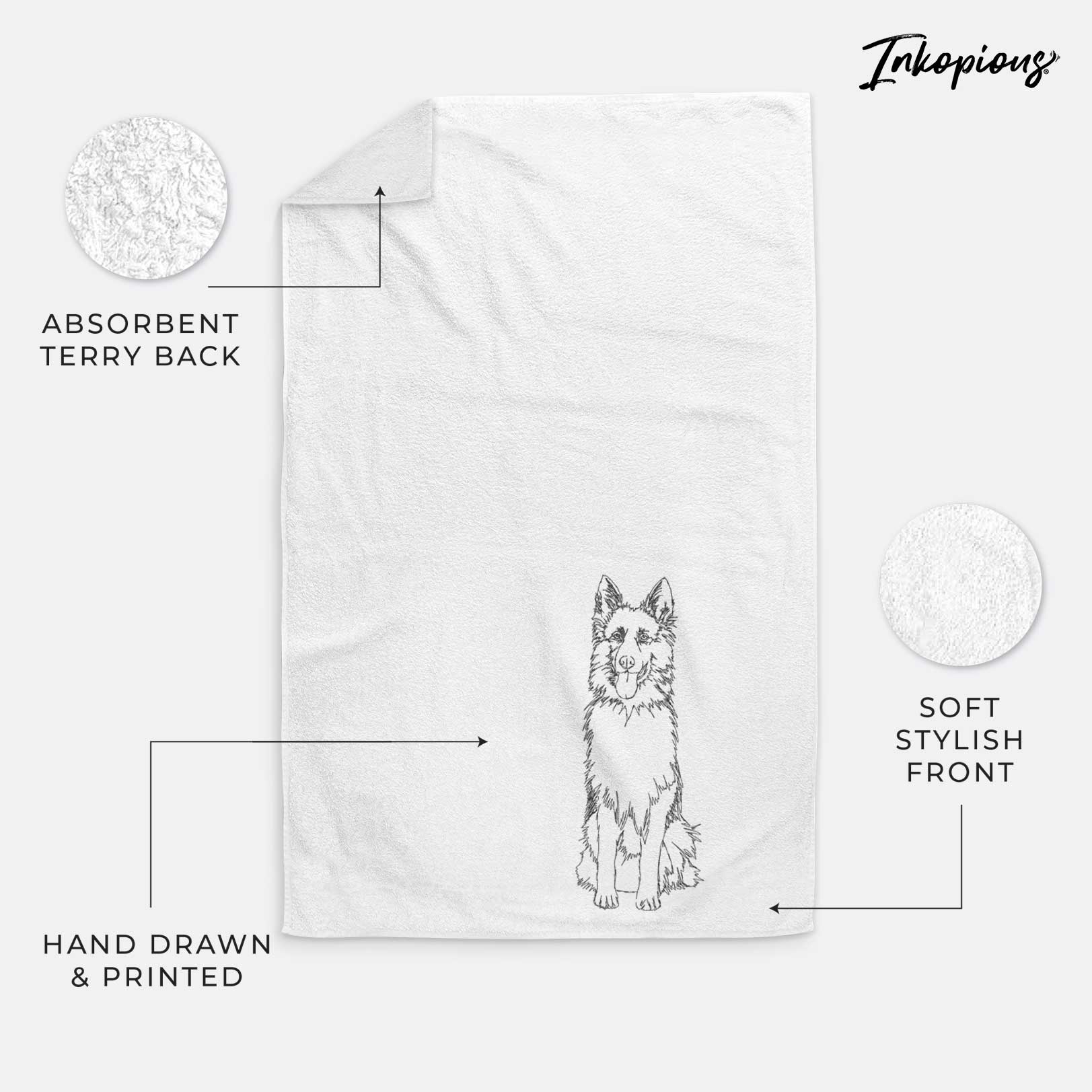 Doodled German Shepherd Decorative Hand Towel