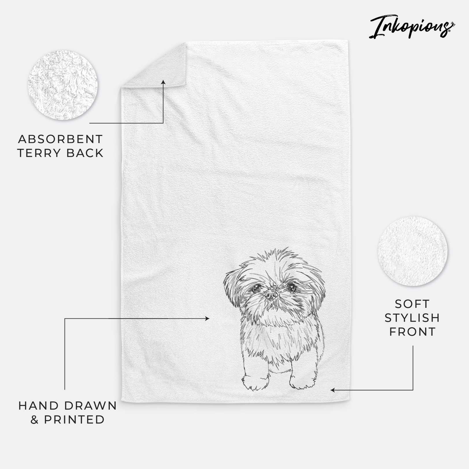 Doodled Gertrude McFuzz the Mini Shih Tzu Decorative Hand Towel