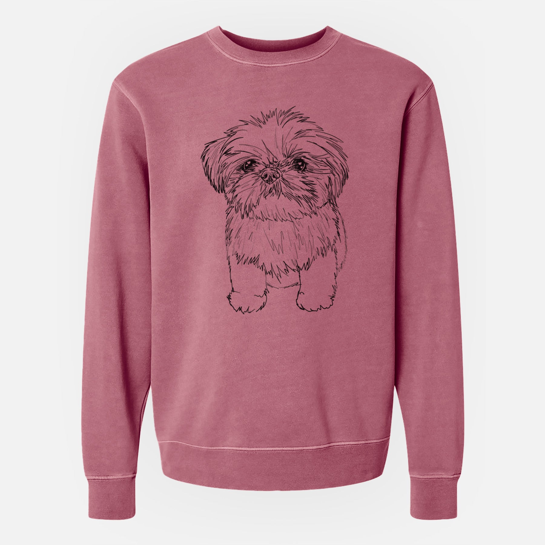 Doodled Gertrude McFuzz the Mini Shih Tzu - Unisex Pigment Dyed Crew Sweatshirt