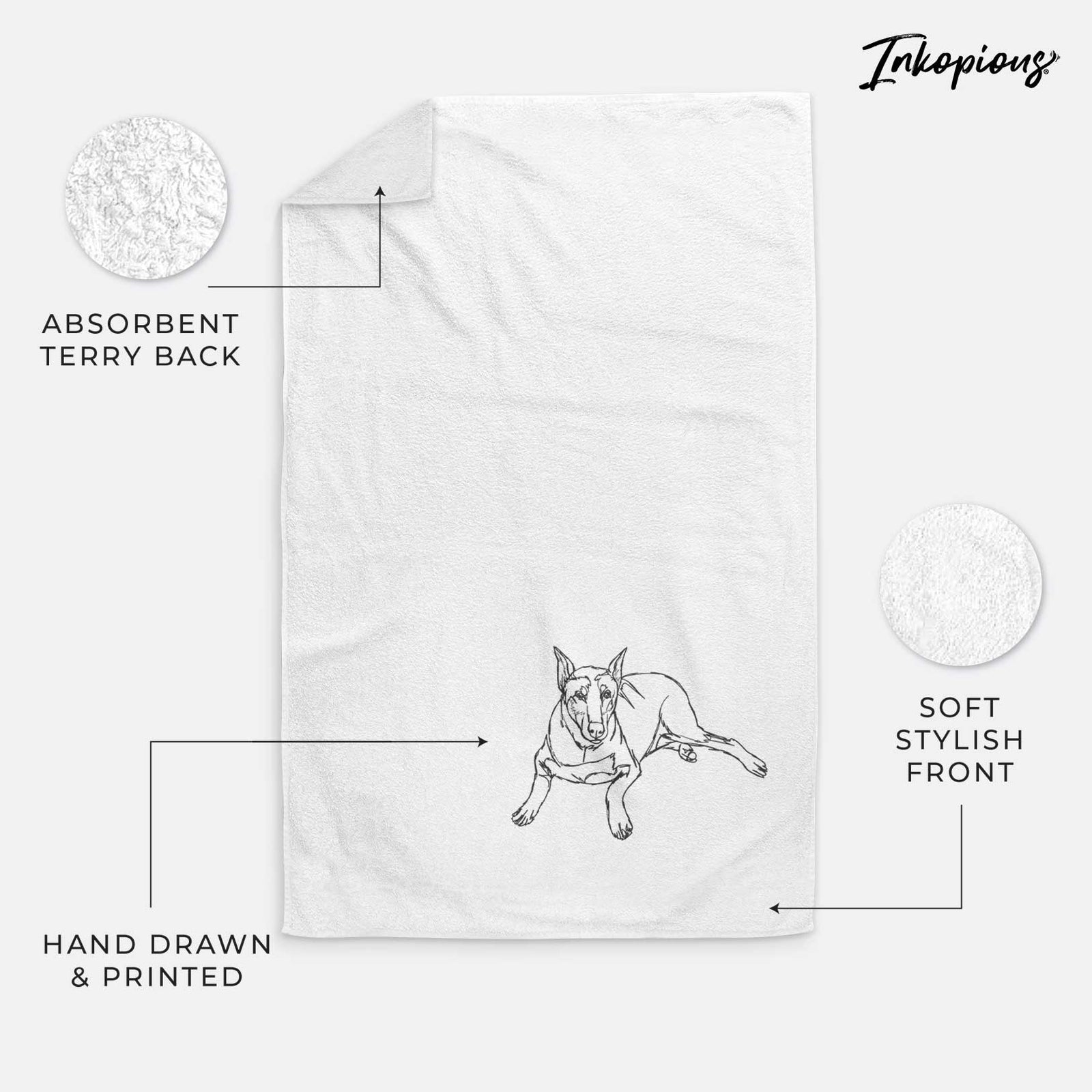 Doodled Ginger the Doberman Pinscher Decorative Hand Towel