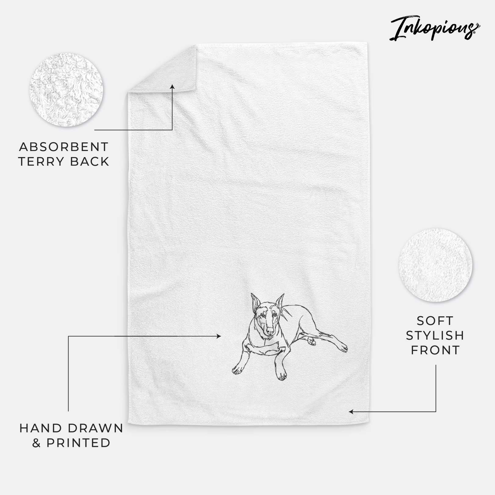 Doodled Ginger the Doberman Pinscher Decorative Hand Towel