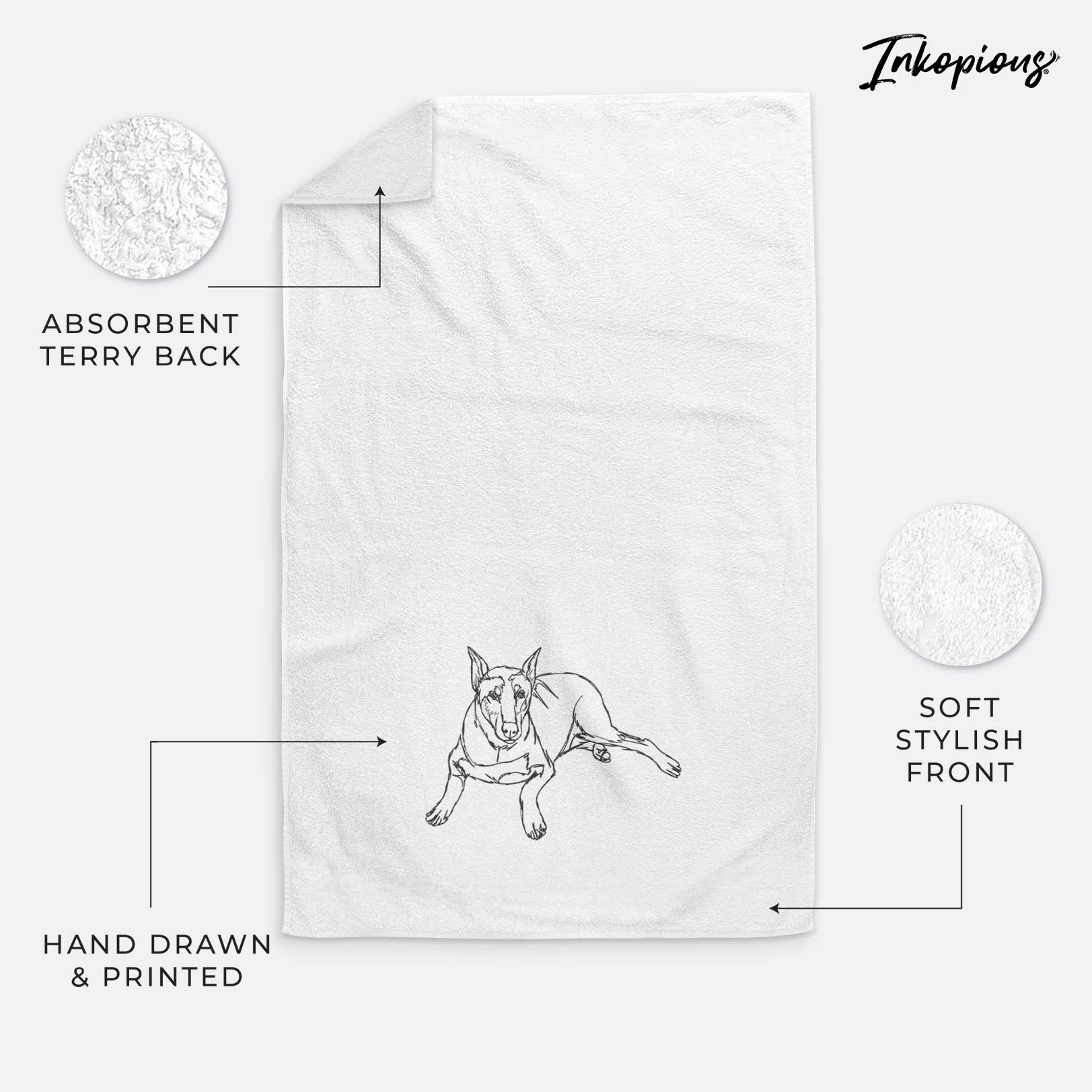 Doodled Ginger the Doberman Pinscher Decorative Hand Towel