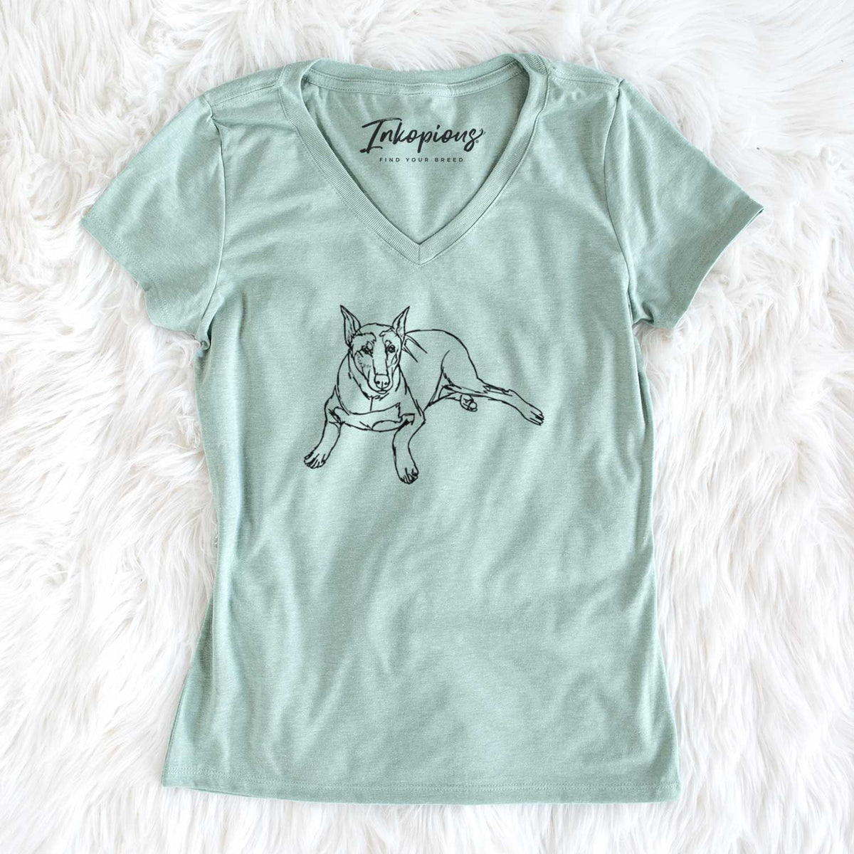 Doodled Ginger the Doberman Pinscher - Women&#39;s V-neck Shirt