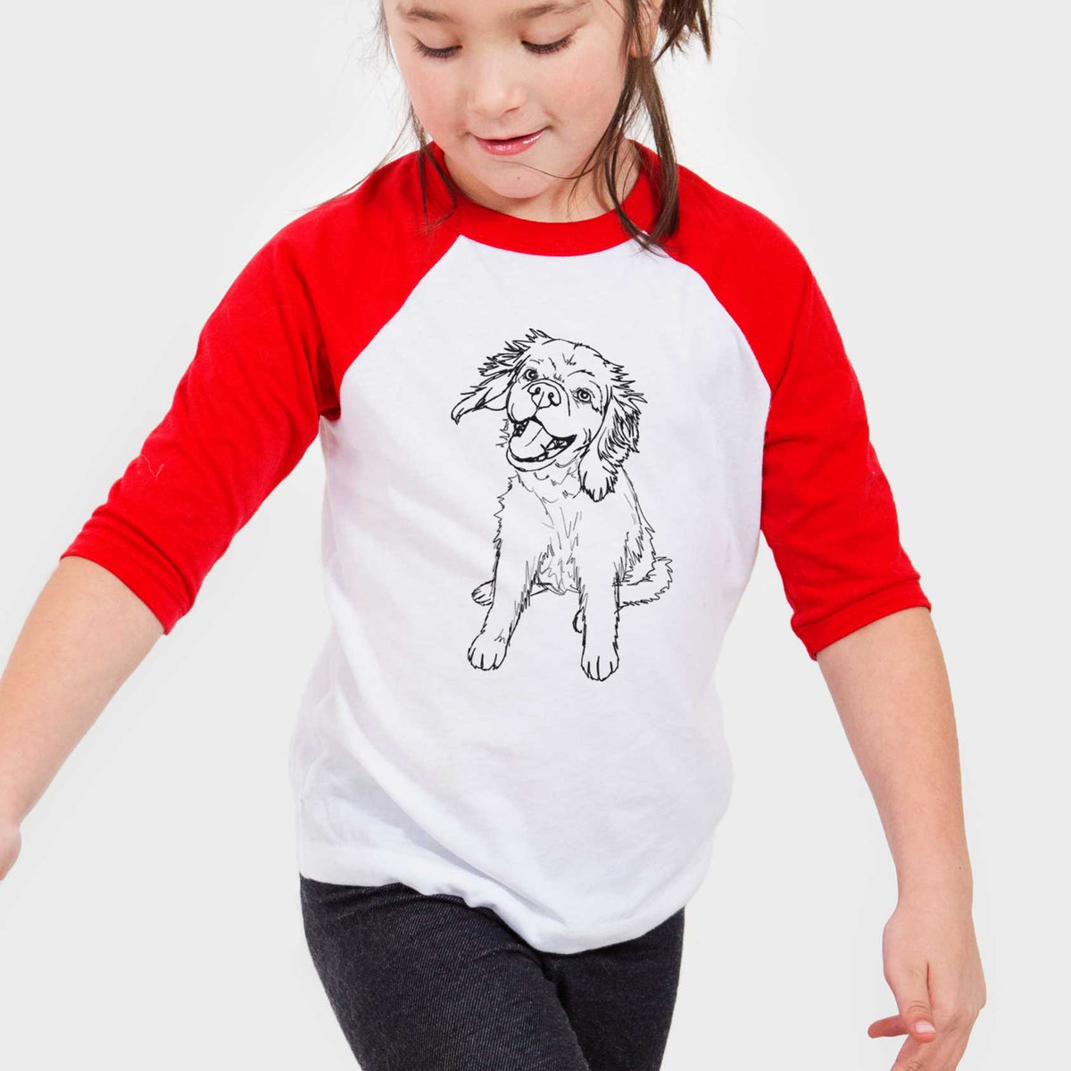 Doodled Girl the Cocker Spaniel - Youth 3/4 Long Sleeve