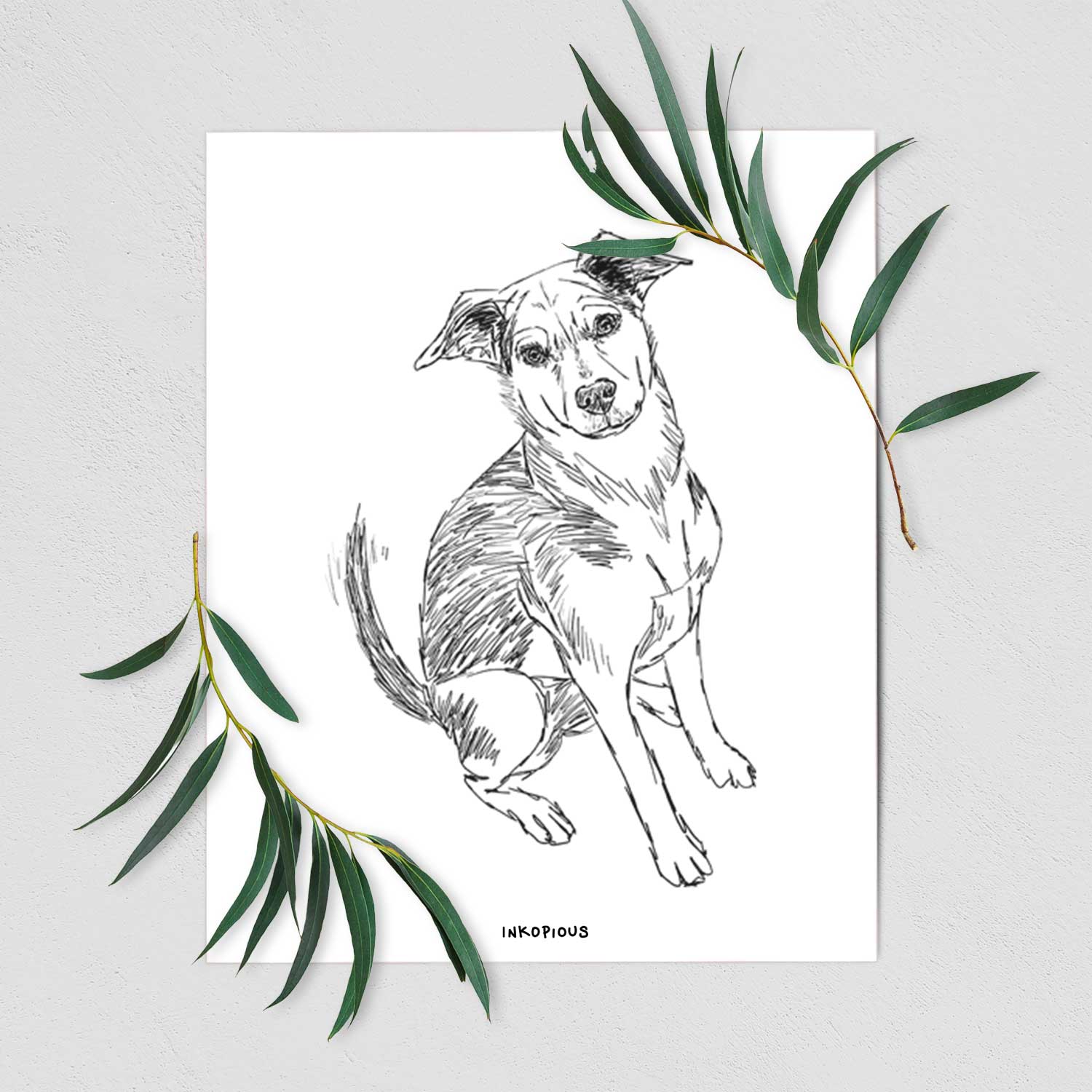 Doodled Gouda the Hound Terrier Mix Art Print