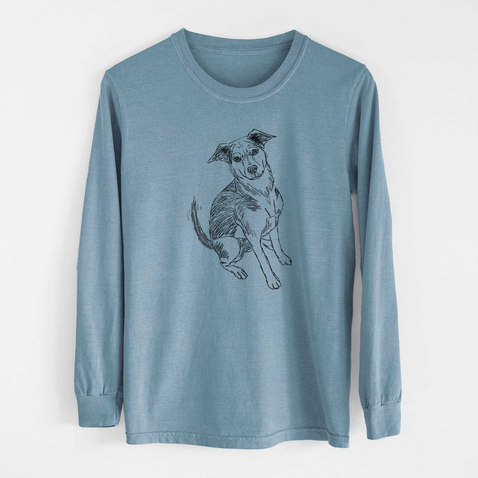 Doodled Gouda the Hound Terrier Mix - Heavyweight 100% Cotton Long Sleeve