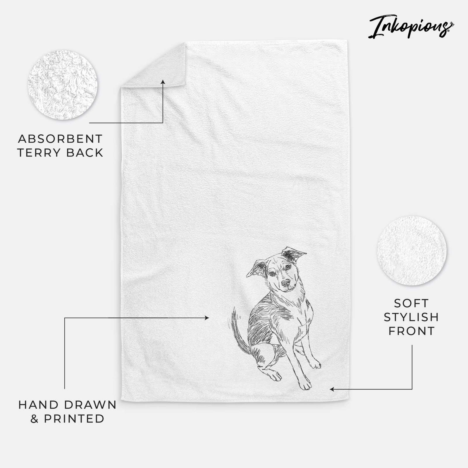 Doodled Gouda the Hound Terrier Mix Decorative Hand Towel