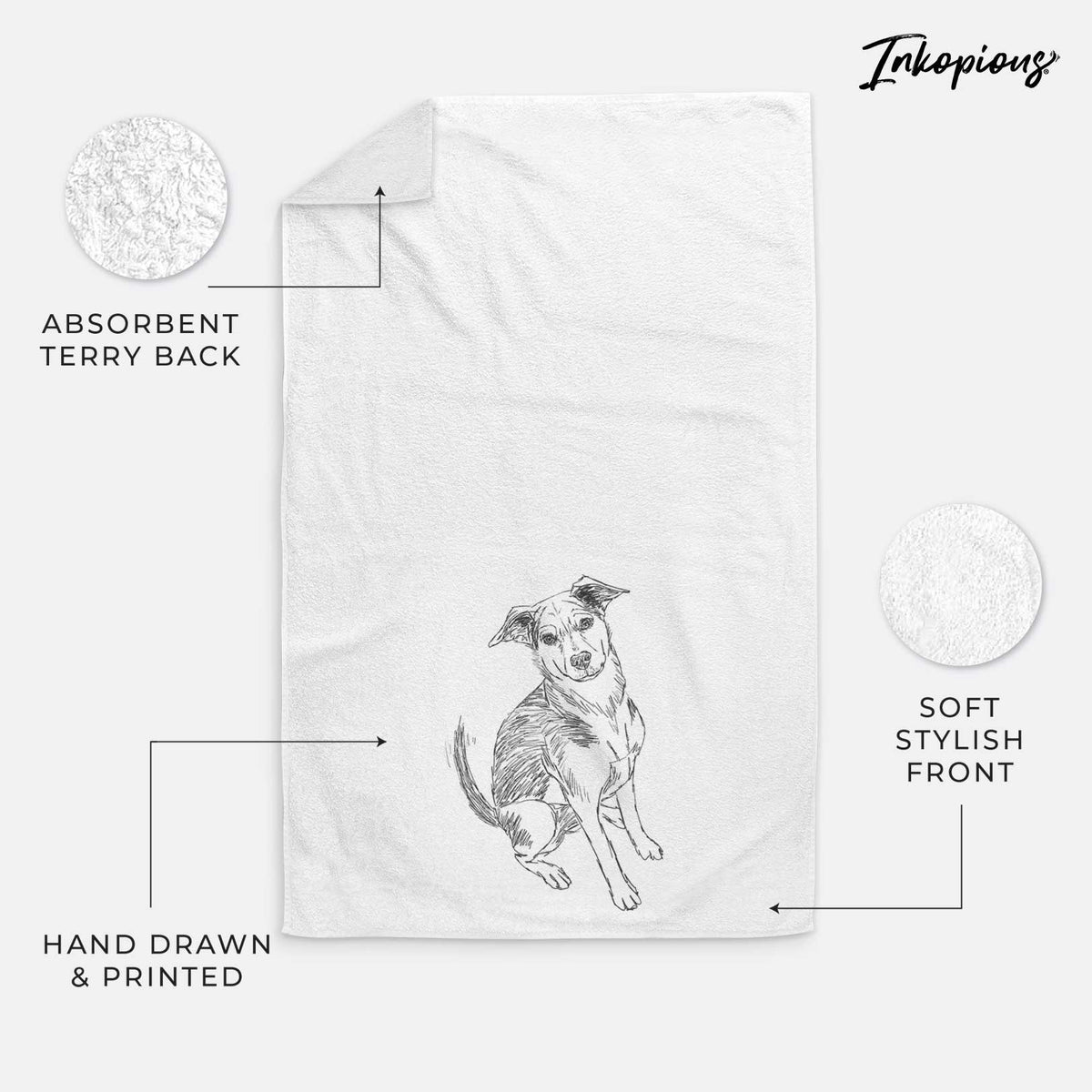 Doodled Gouda the Hound Terrier Mix Decorative Hand Towel