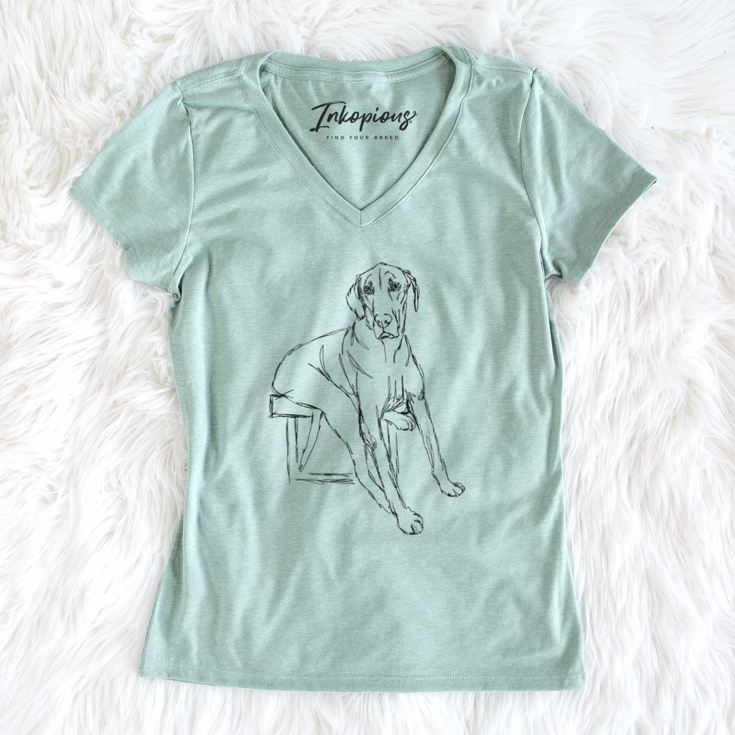 Doodled Gracie the Great Dane - Women's V-neck Shirt