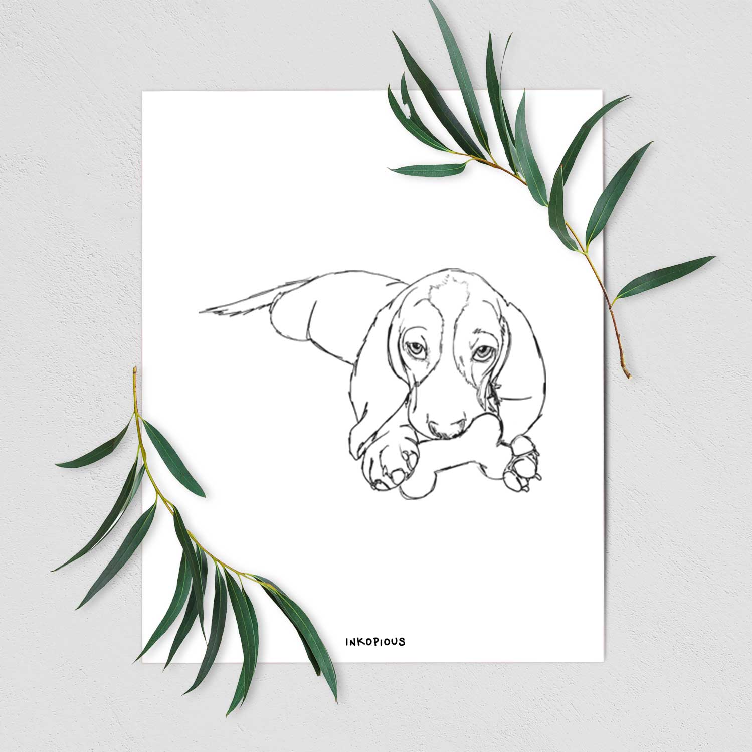 Doodled Gracie the Basset Hound Art Print