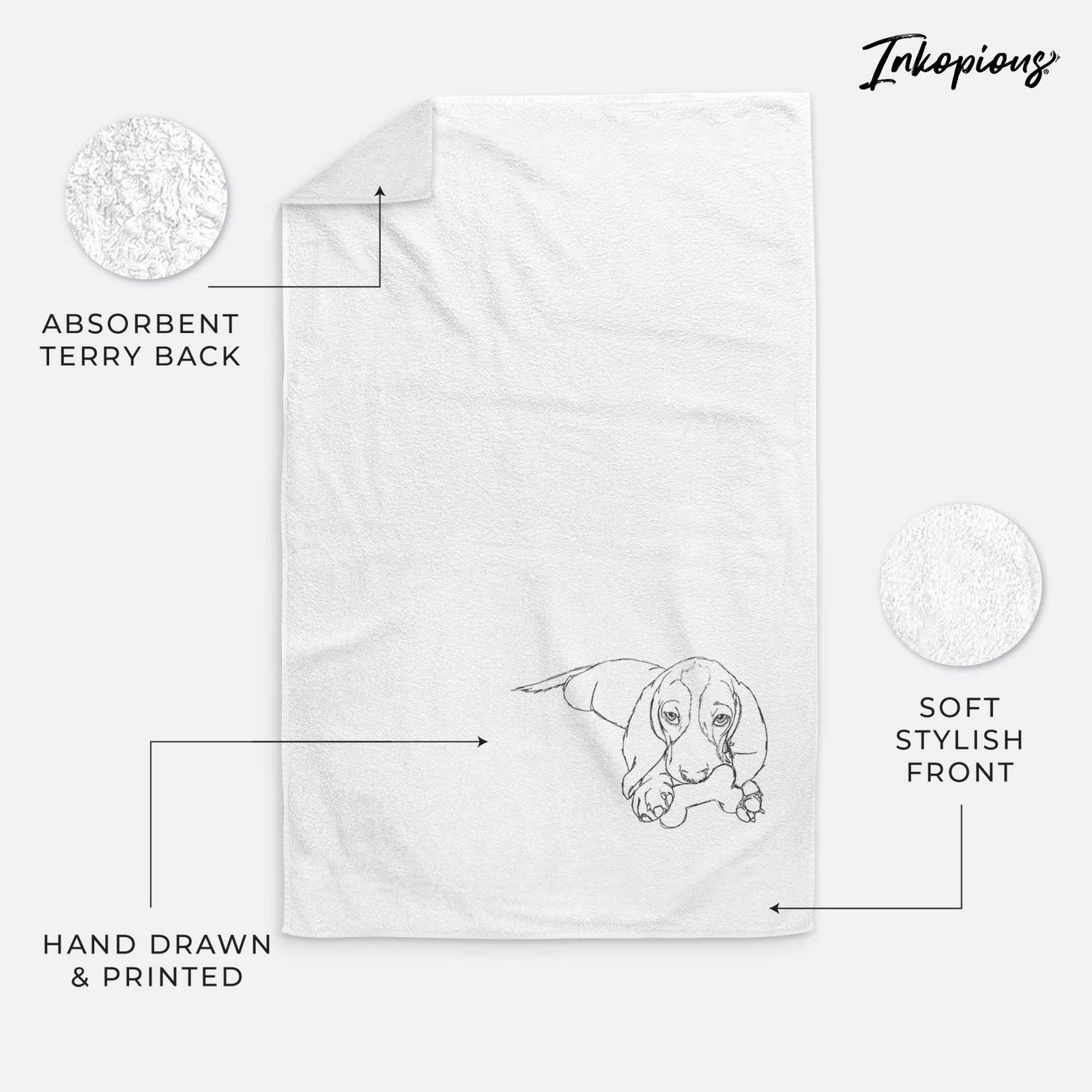 Doodled Gracie the Basset Hound Decorative Hand Towel