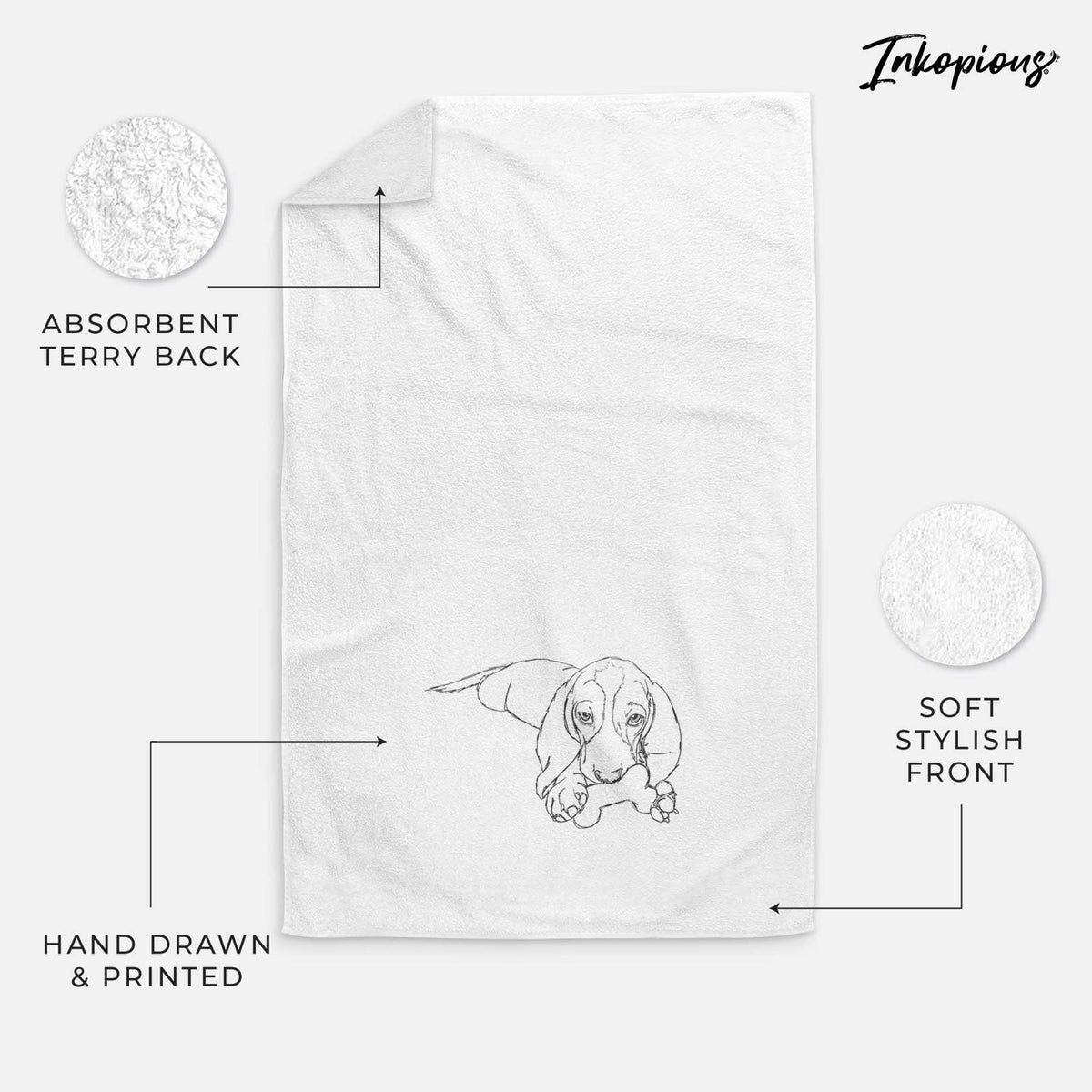 Doodled Gracie the Basset Hound Decorative Hand Towel