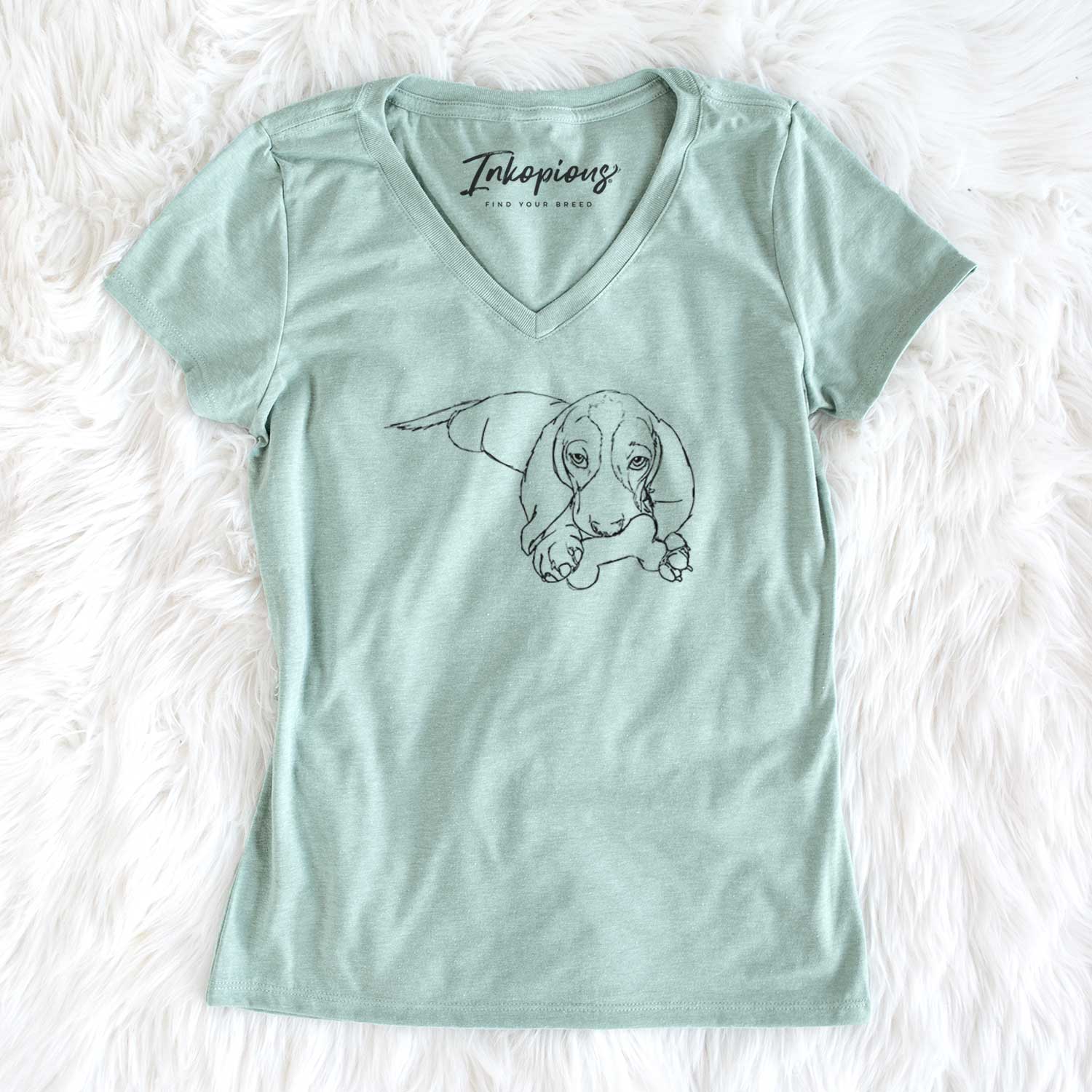 Doodled Gracie the Basset Hound - Women's V-neck Shirt