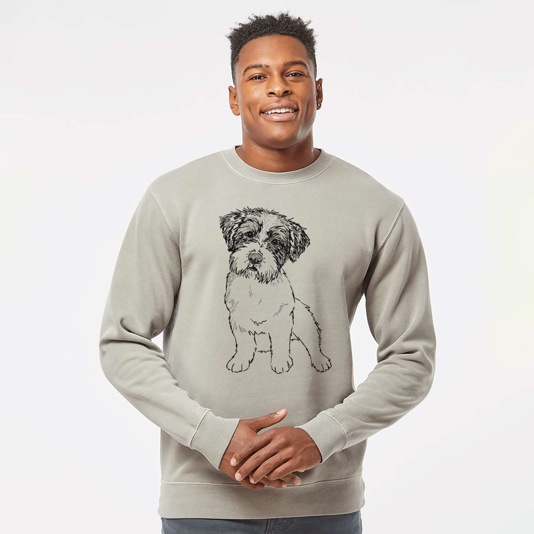 Doodled Groot the Maltese Mix - Unisex Pigment Dyed Crew Sweatshirt